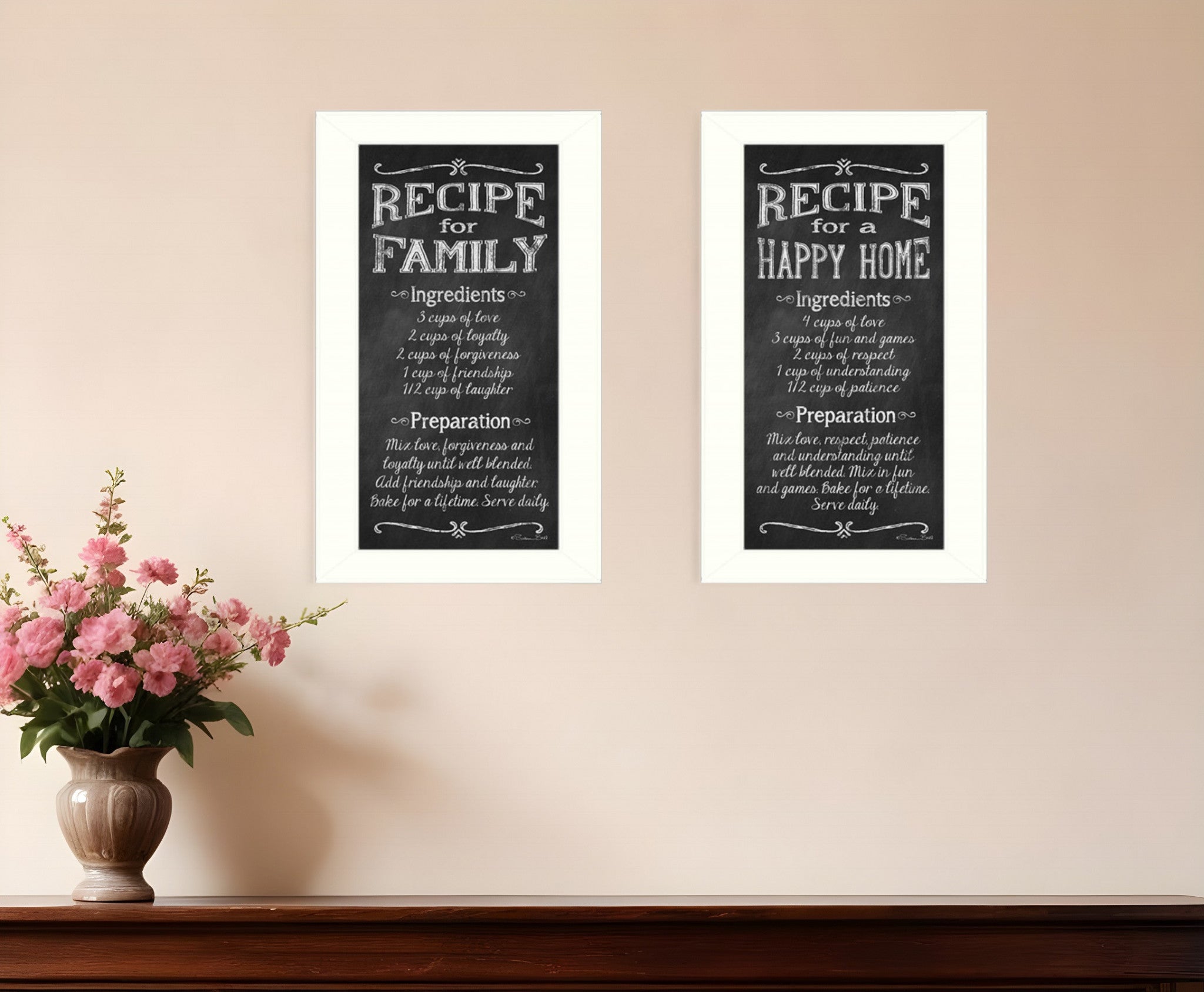 Set Of Two Family Recipe White Framed Print Wall Art