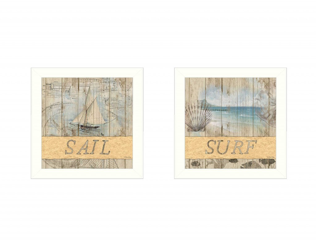 Set Of Two Sail or Surf White Framed Print Wall Art