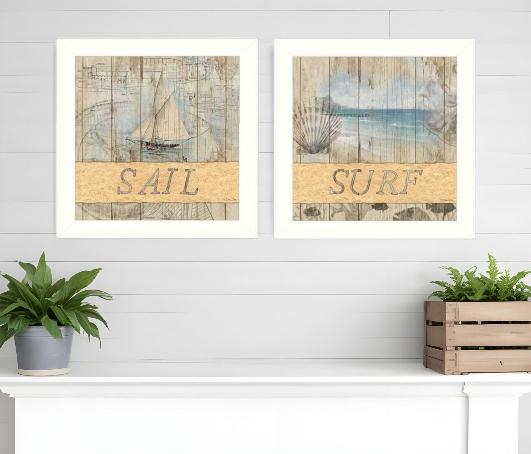 Set Of Two Sail or Surf White Framed Print Wall Art