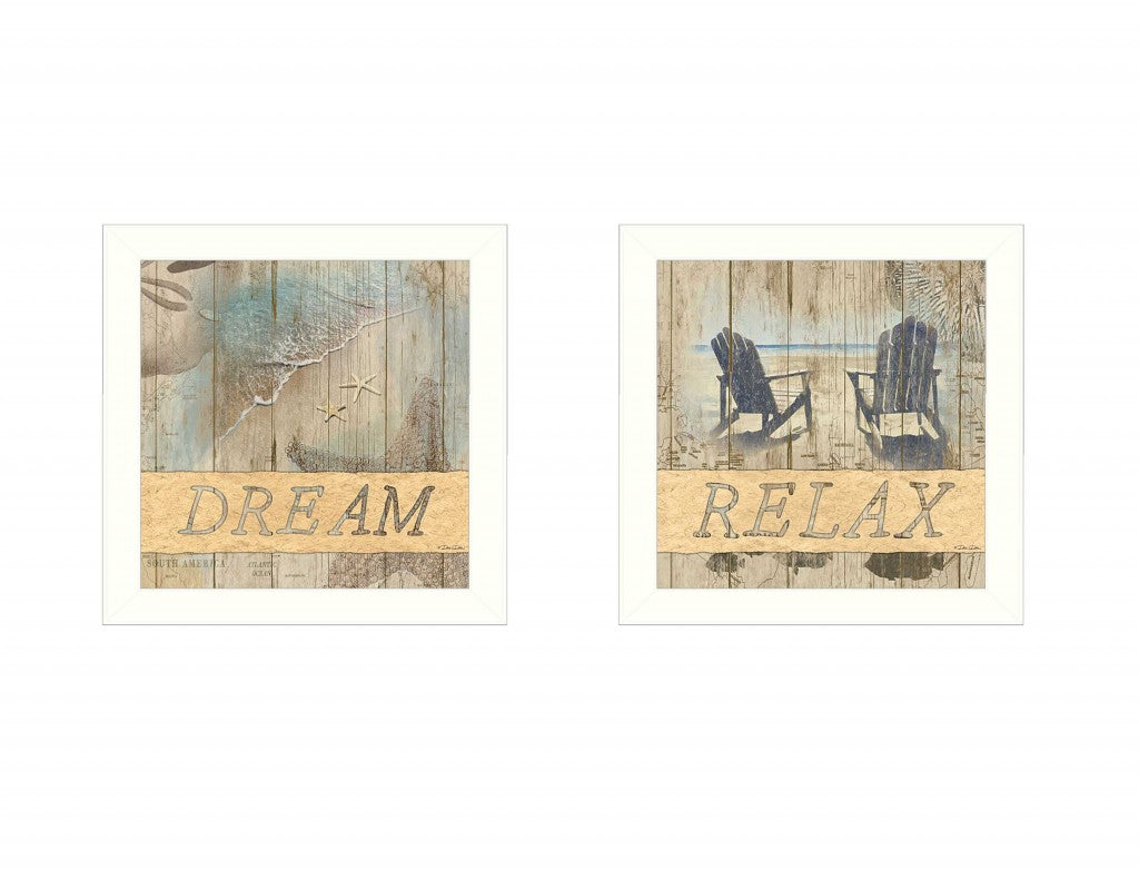 Set Of Two Dream or Relax White Framed Print Wall Art