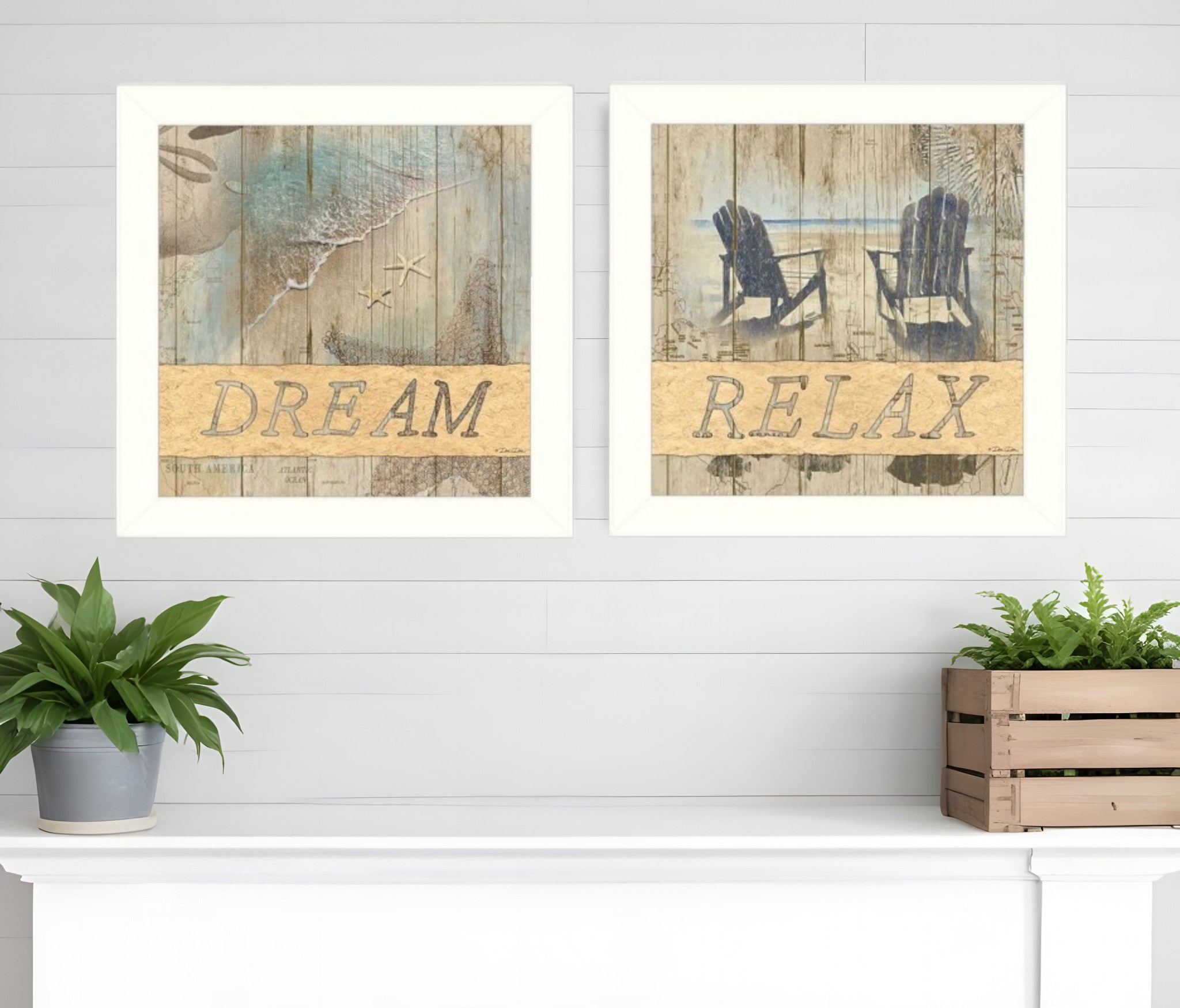 Set Of Two Dream or Relax White Framed Print Wall Art