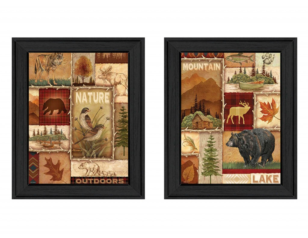 Set Of Two Lodge Collage Black Framed Print Wall Art