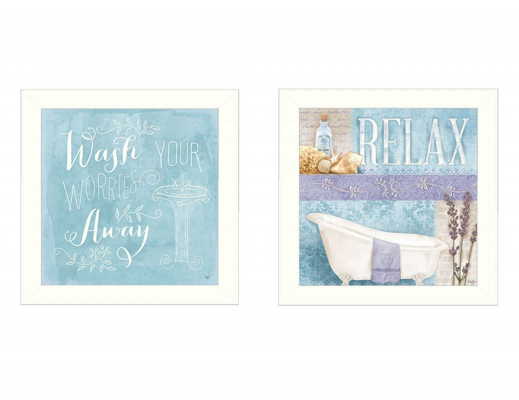 Set Of Two Wash White Framed Print Bathroom Wall Art