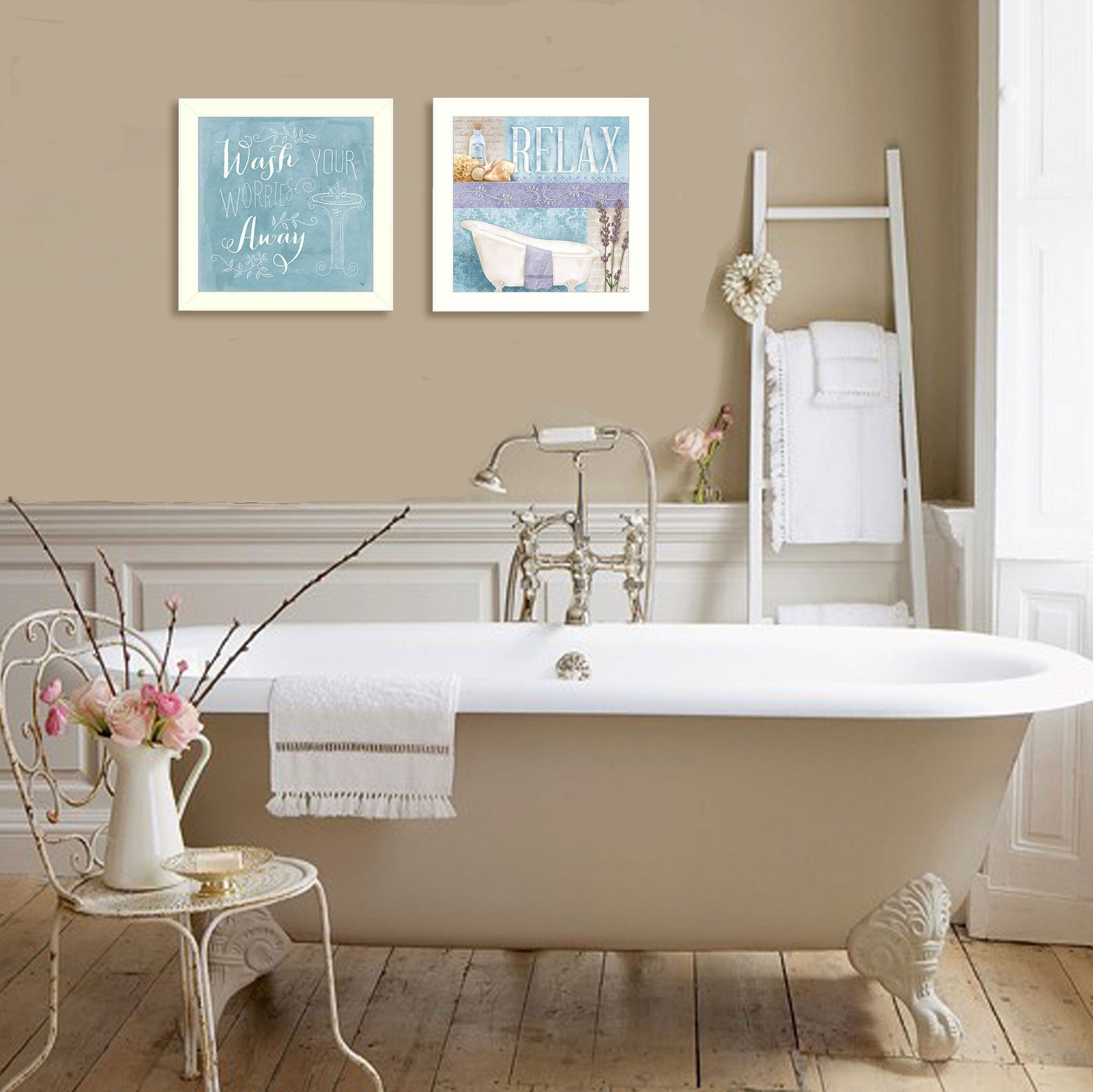 Set Of Two Wash White Framed Print Bathroom Wall Art