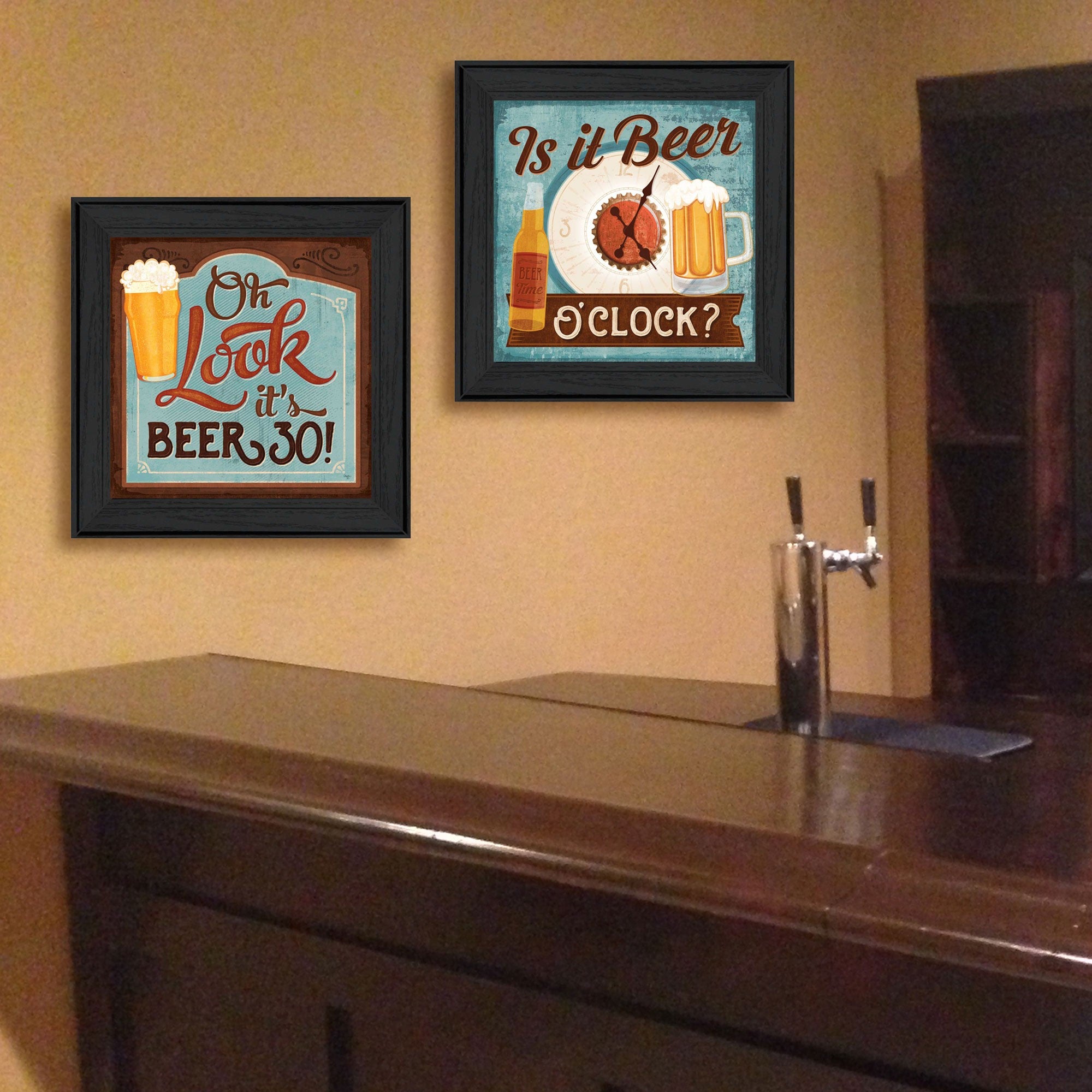 Set Of Two Beer Oclock Black Framed Print Wall Art