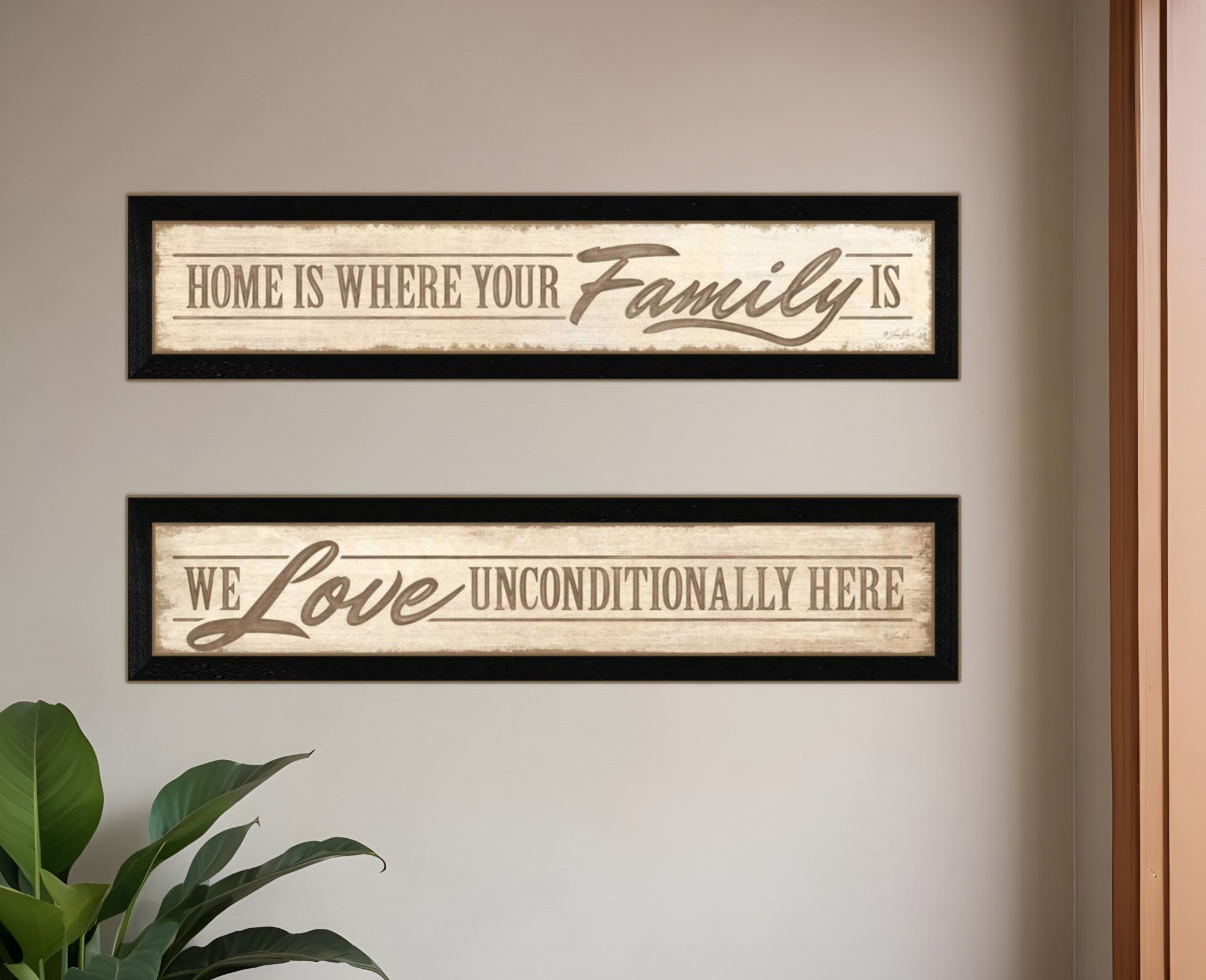 Set Of Two Love Family and Friends Black Framed Print Wall Art