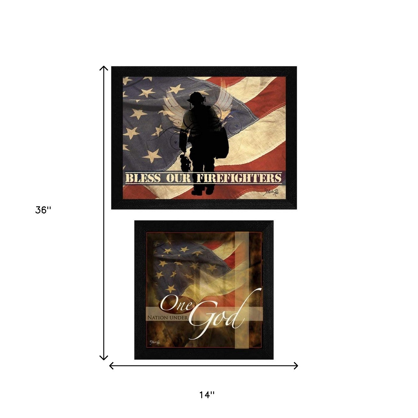 Set Of Two Firefighters One Nation Black Framed Print Wall Art