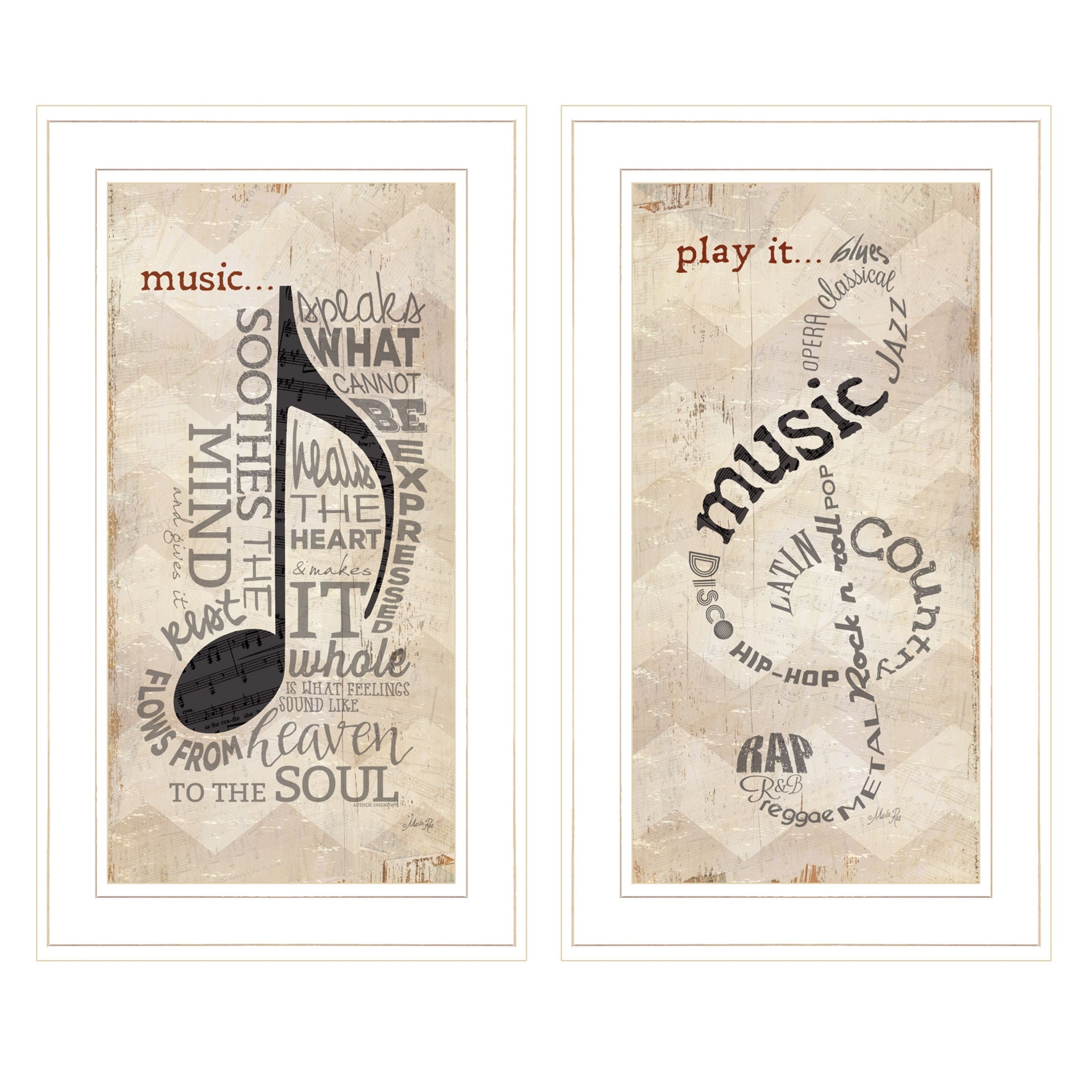 Set Of Two Musical Notes White Framed Print Wall Art