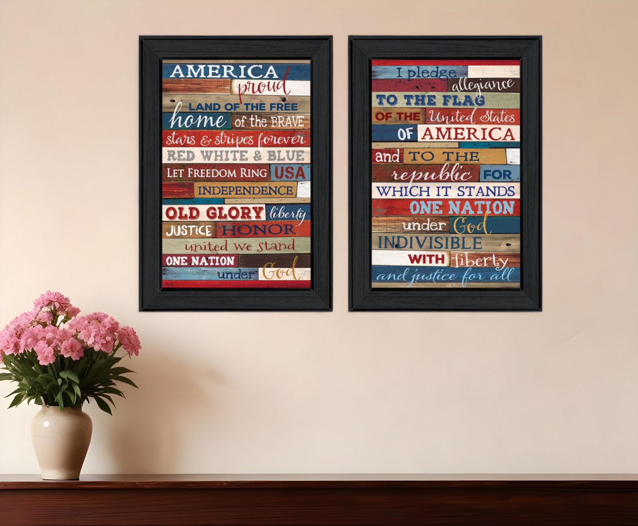 Set Of Two America Proud I Black Framed Print Wall Art