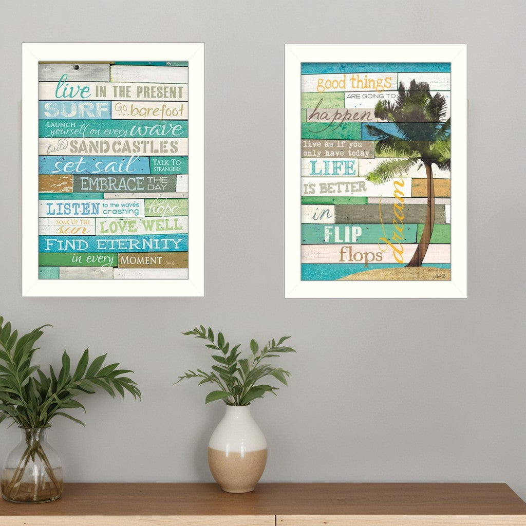 Set Of Two Live in the Present White Framed Print Wall Art