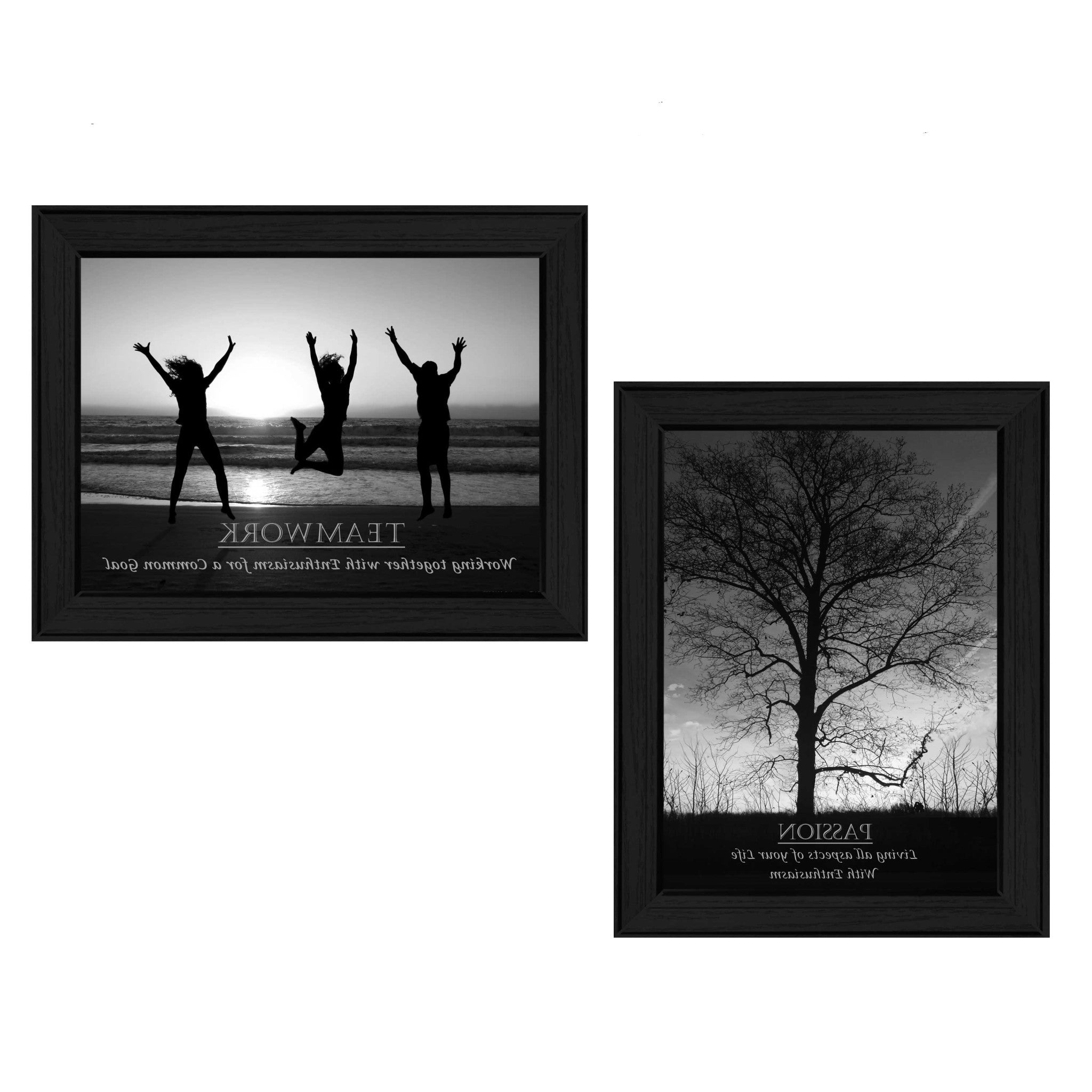 Set Of Two Passion and Teamwork Black Framed Print Wall Art