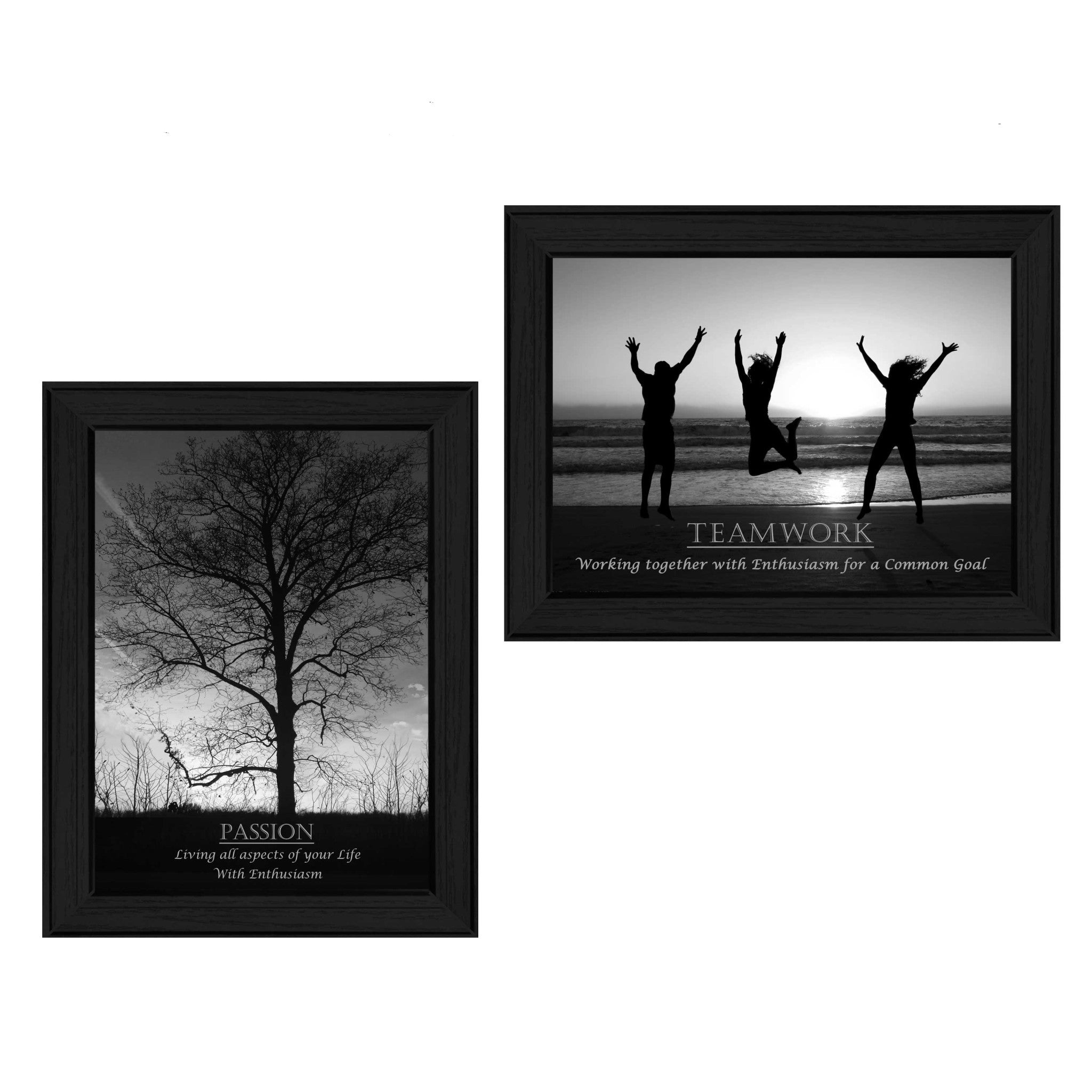 Set Of Two Passion and Teamwork Black Framed Print Wall Art