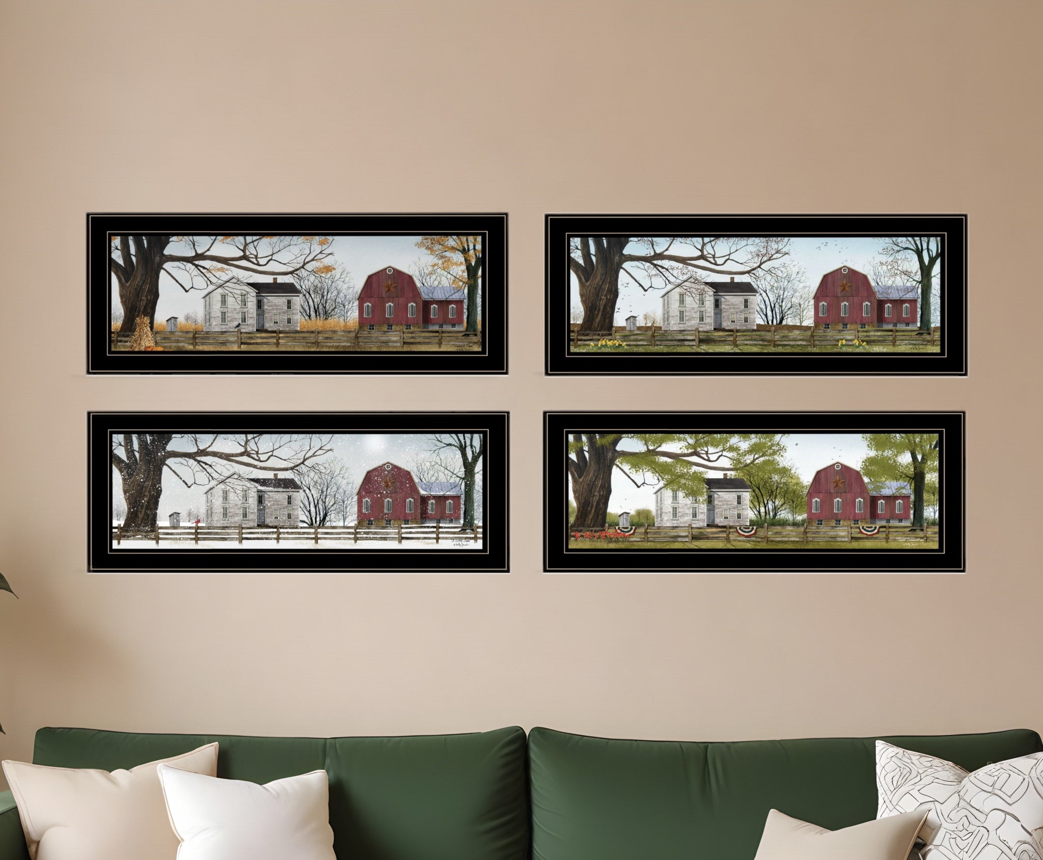 Set Of Four Four Seasons Collection II 3 Black Framed Print Wall Art