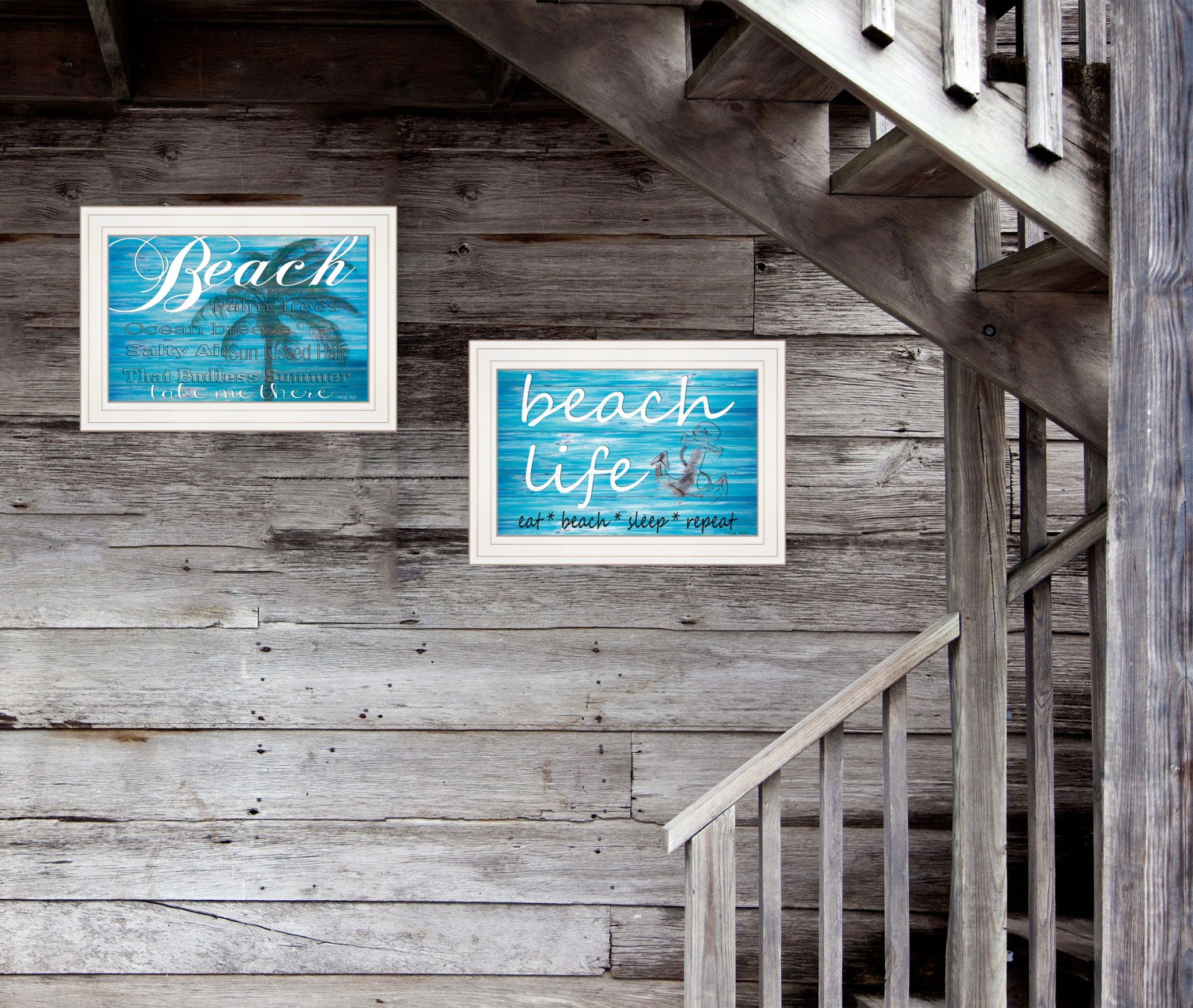 Set Of Two Beach Life 1 White Framed Print Wall Art