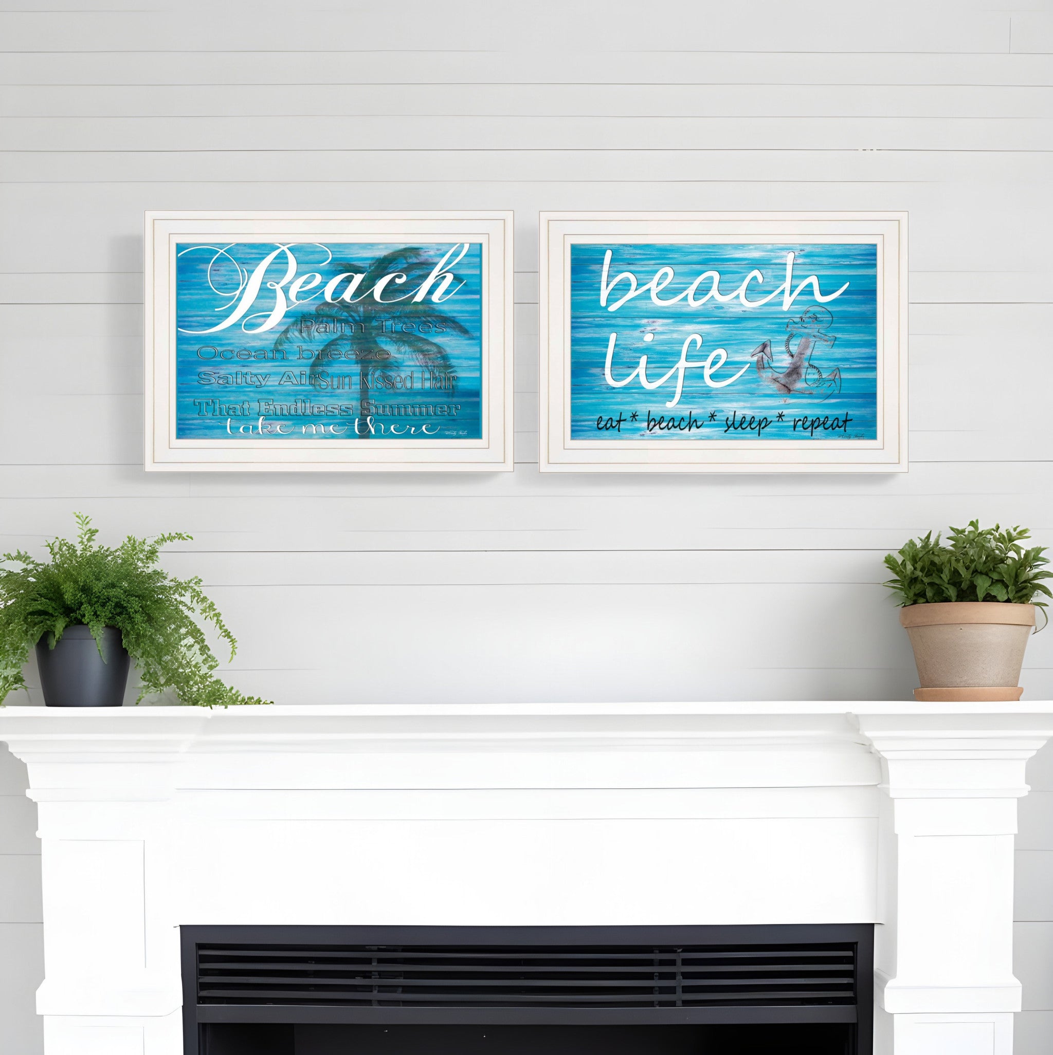 Set Of Two Beach Life 1 White Framed Print Wall Art