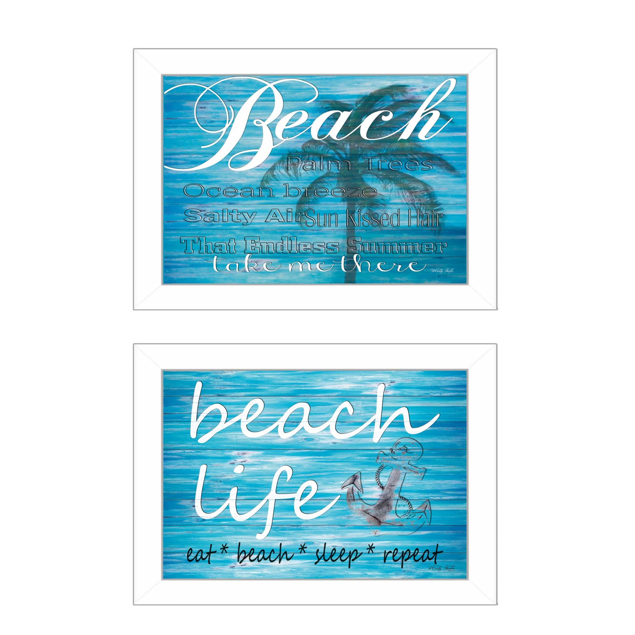 Set Of Two Beach Life 3 White Framed Print Wall Art