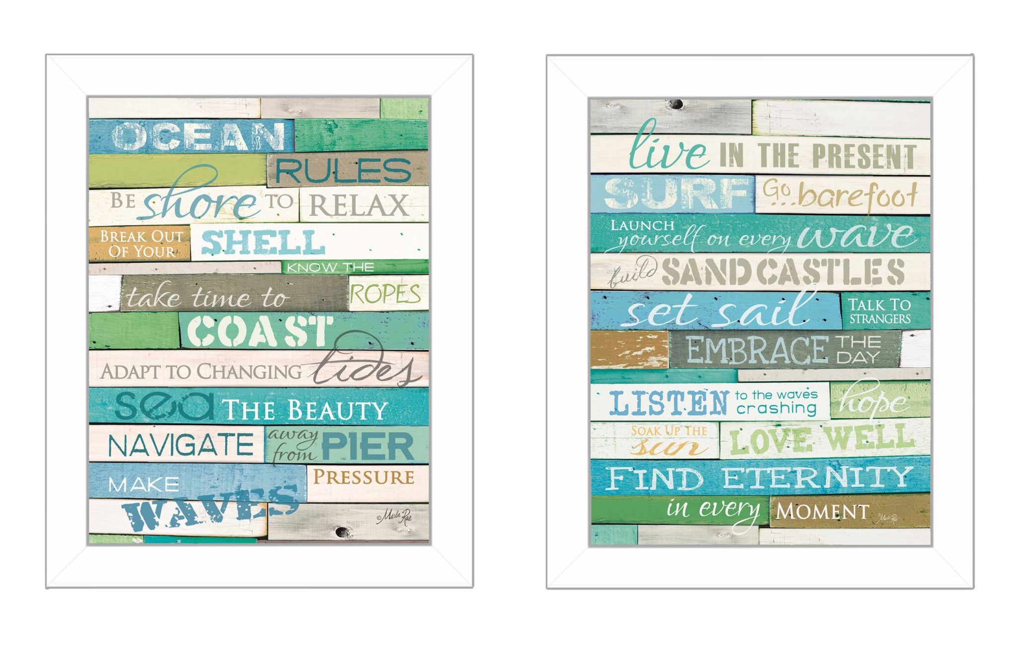 Set Of Two Live in The Present 5 White Framed Print Wall Art