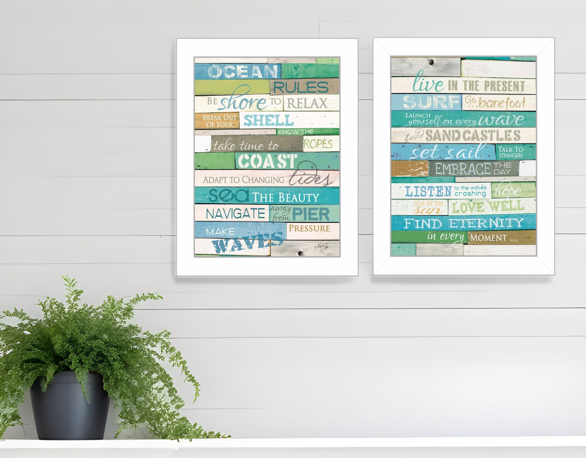 Set Of Two Live in The Present 2 White Framed Print Wall Art