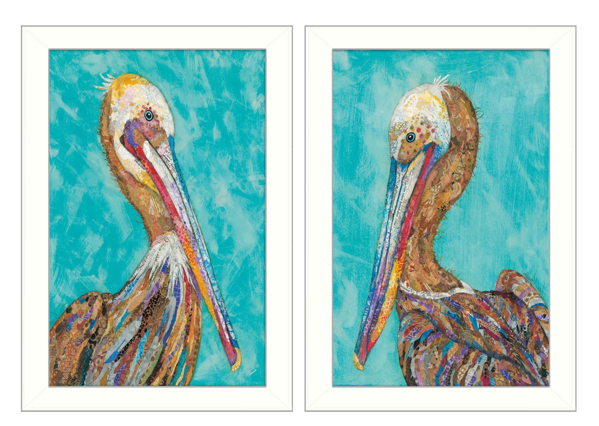 Set Of Two Pelicans White Framed Print Wall Art