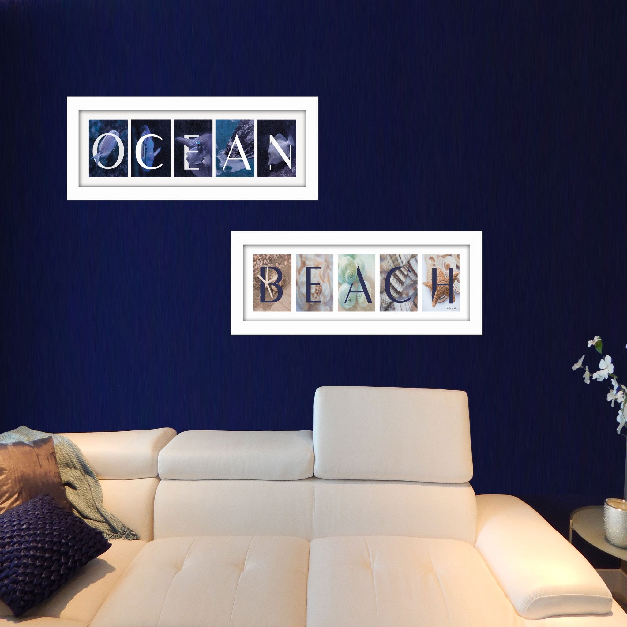 Set Of Two Ocean or Beach White Framed Print Wall Art