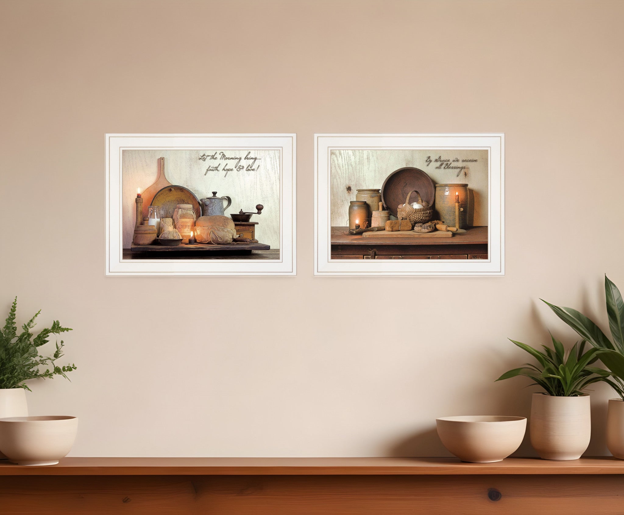 Set Of Two By Grace 4 White Framed Print Kitchen Wall Art