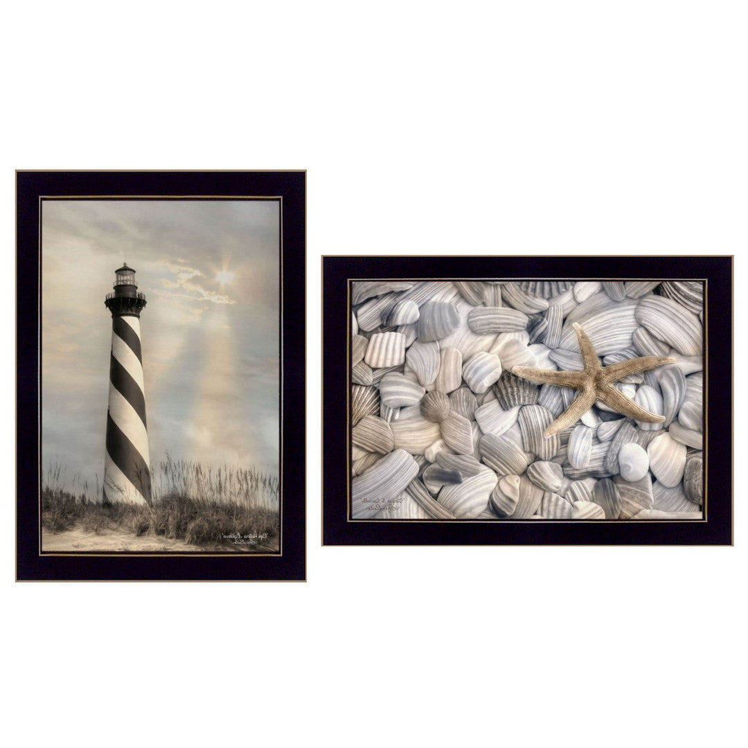 Set Of Two Cape Hatteras Lighthouse and Sea Shells 1 Black Framed Print Wall Art