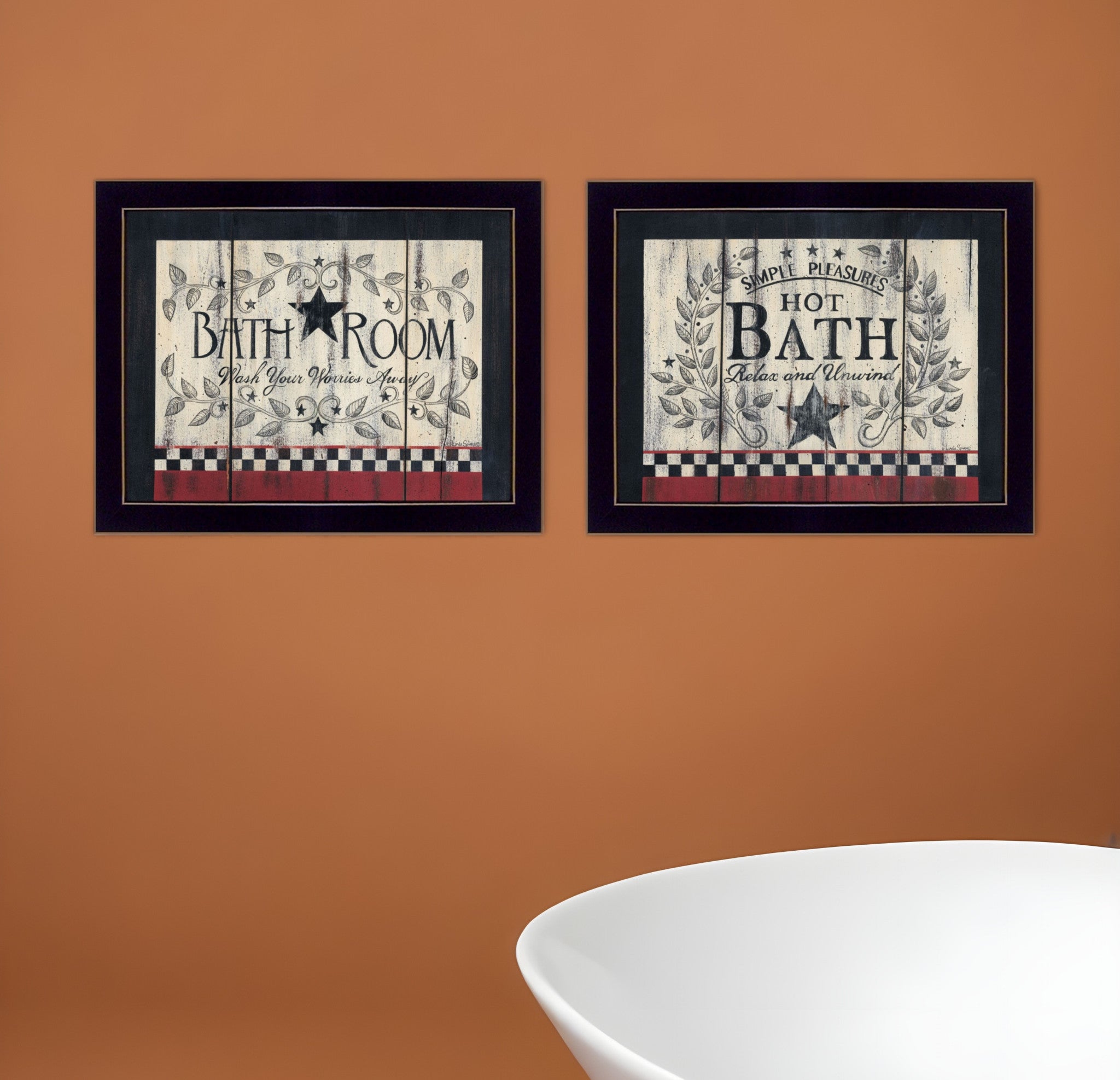 Set Of Two Hot Bath 9 Black Framed Print Bathroom Wall Art