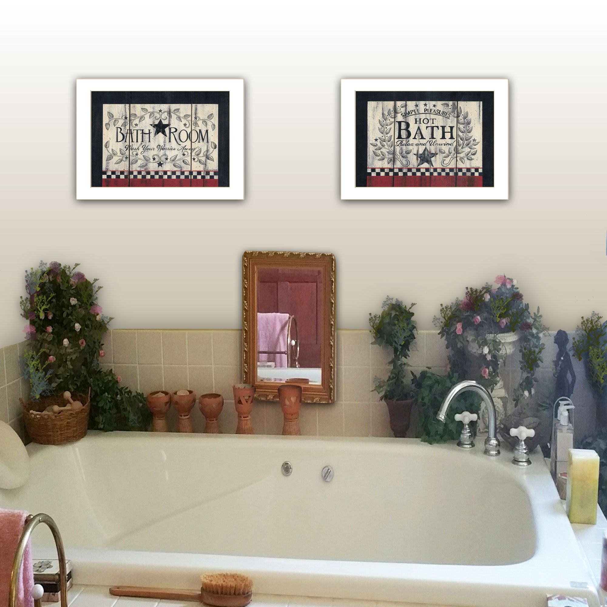 Set Of Two Hot Bath 3 White Framed Print Bathroom Wall Art