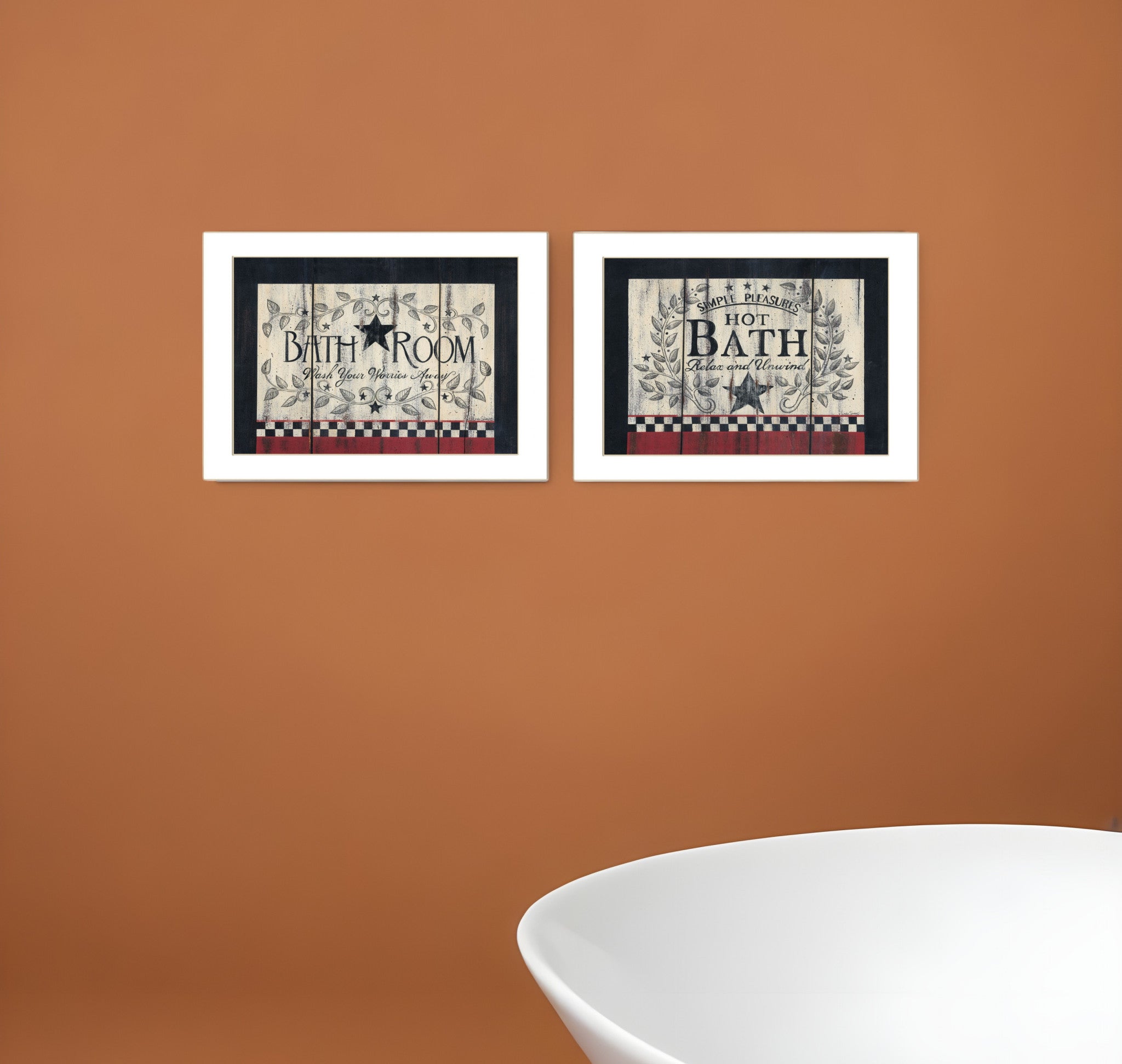 Set Of Two Hot Bath 3 White Framed Print Bathroom Wall Art