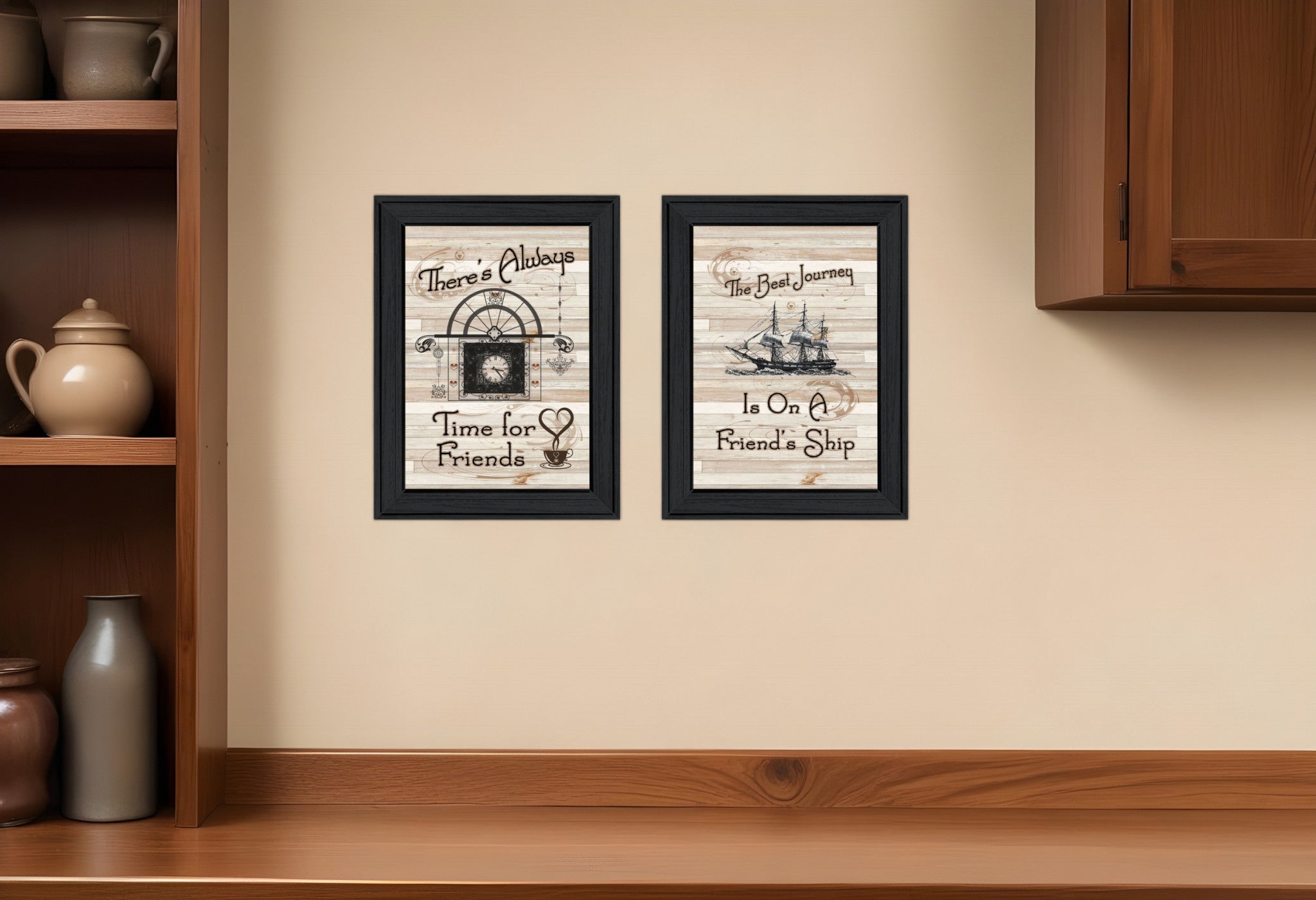 Set Of Two Enjoy Tea Time 2 Black Framed Print Kitchen Wall Art