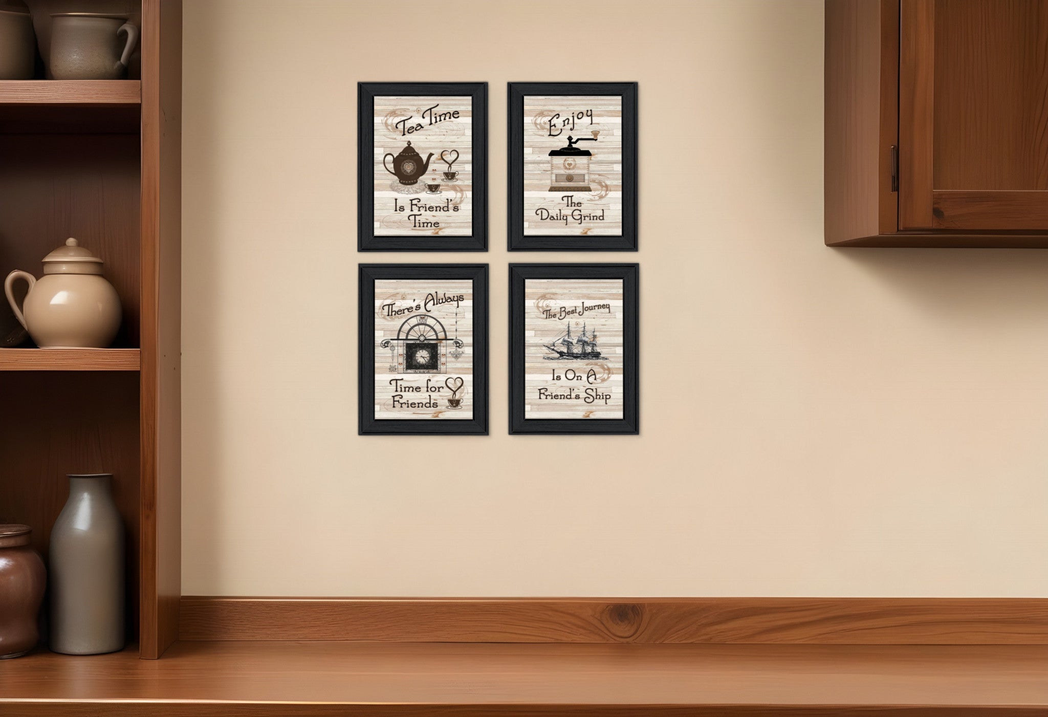 Set Of Four Friendship 1 Black Framed Print Kitchen Wall Art