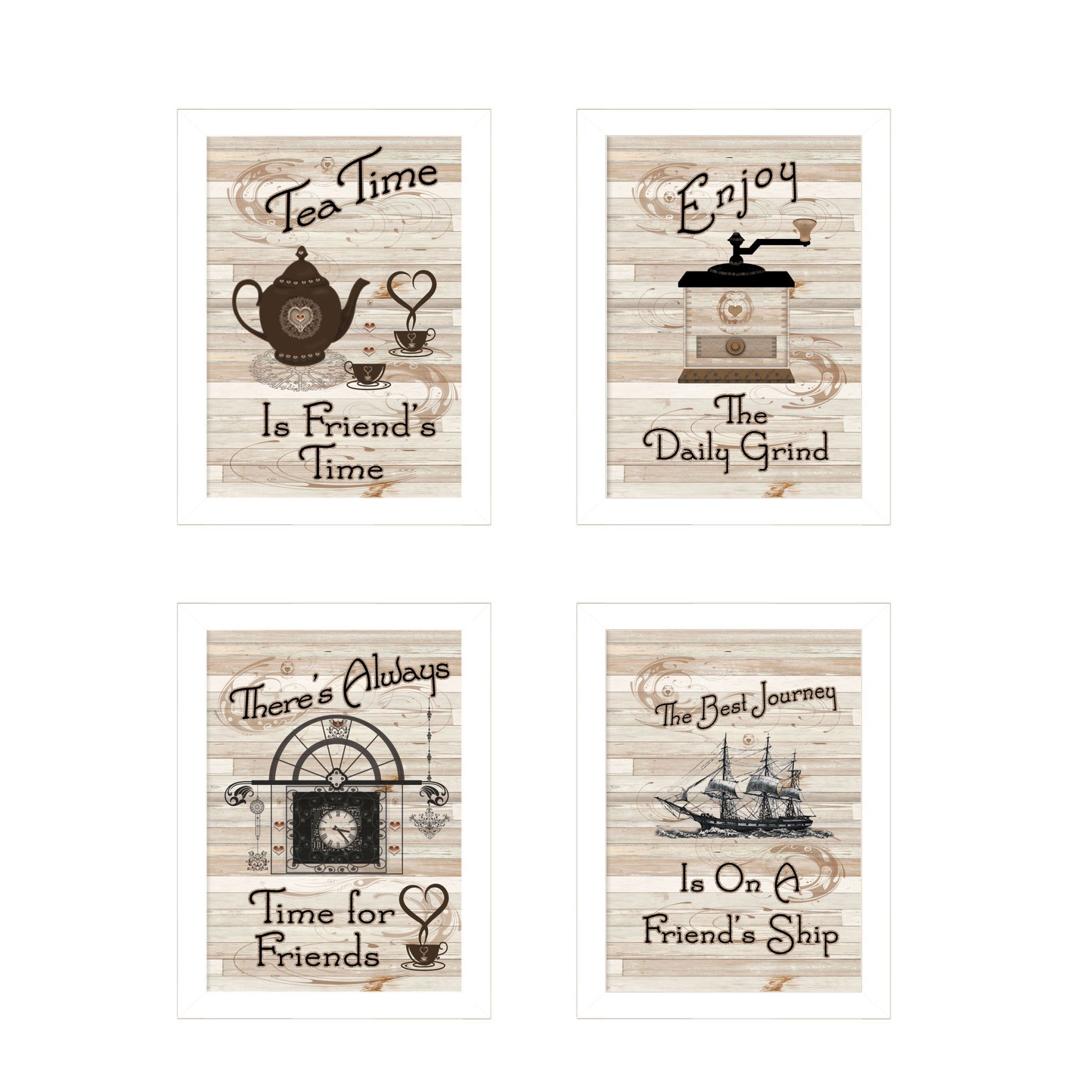 Set Of Four Friendship 3 White Framed Print Kitchen Wall Art