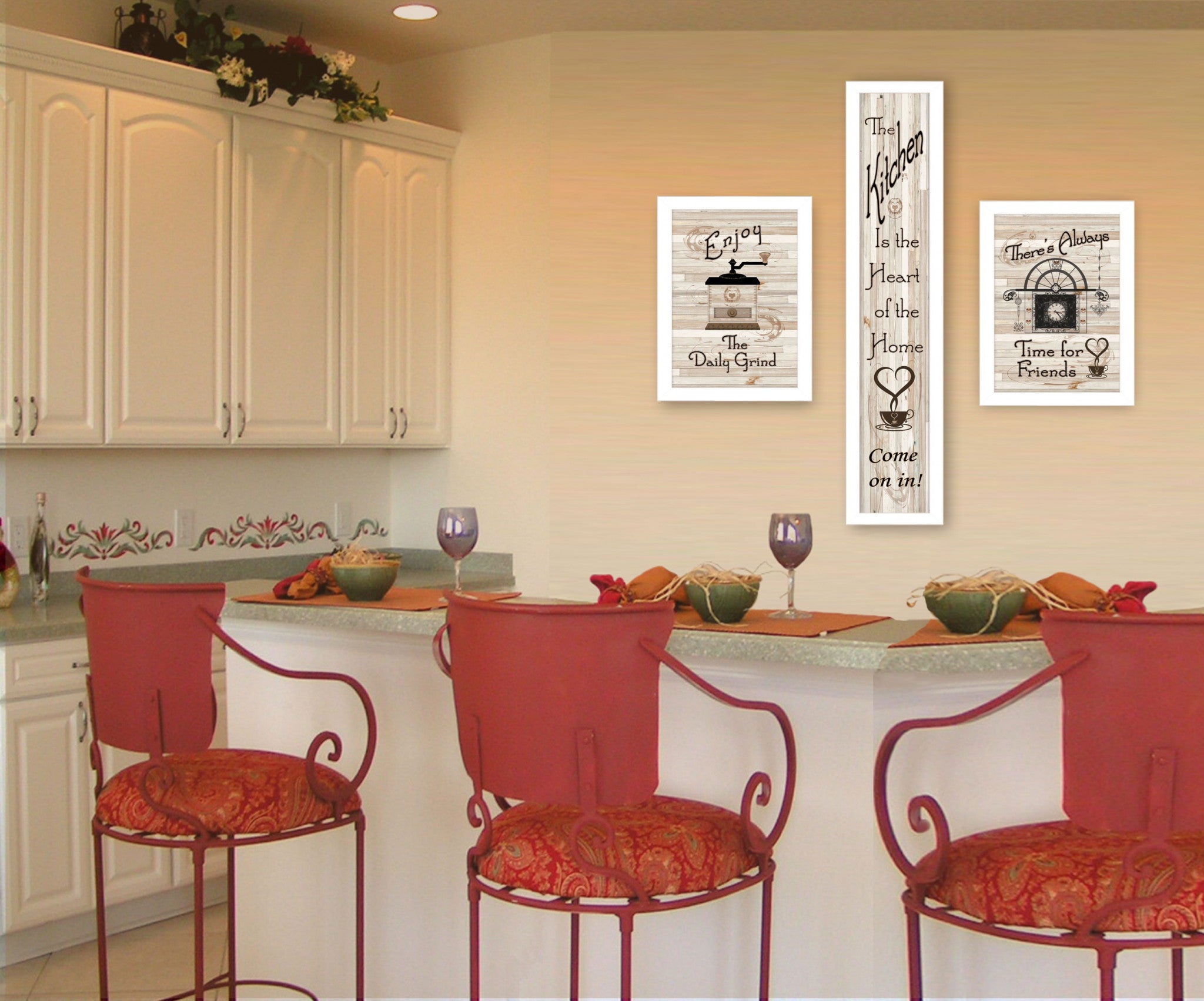 Set Of Three The Kitchen Collection I 4 White Framed Print Kitchen Wall Art