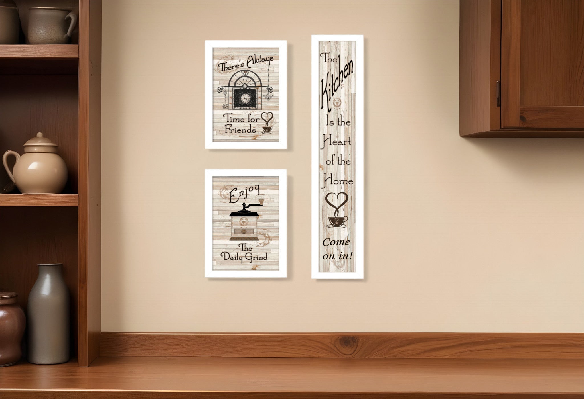 Set Of Three The Kitchen Collection I 4 White Framed Print Kitchen Wall Art