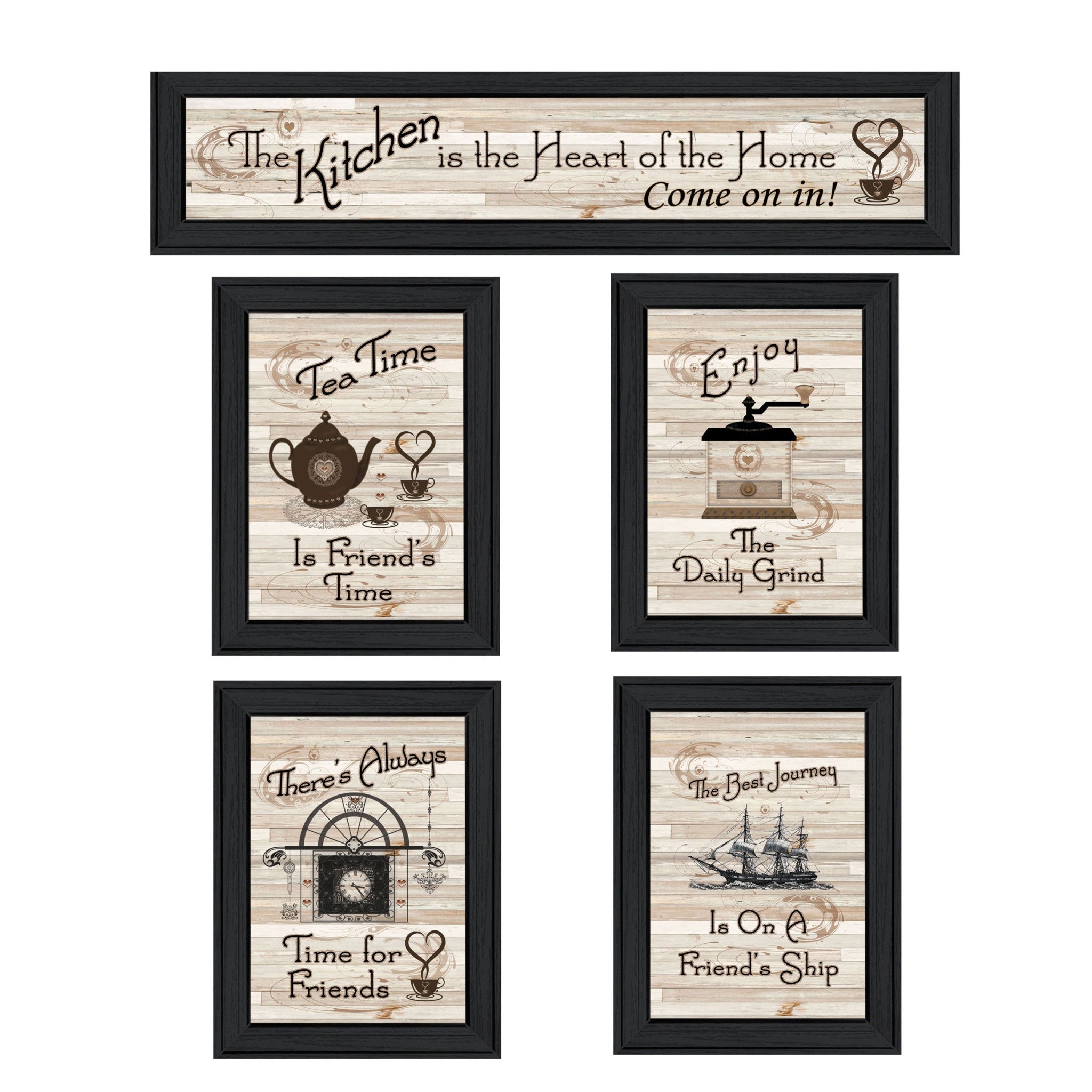 Set Of Five Kitchen Friendship Collection II 2 Black Framed Print Kitchen Wall Art