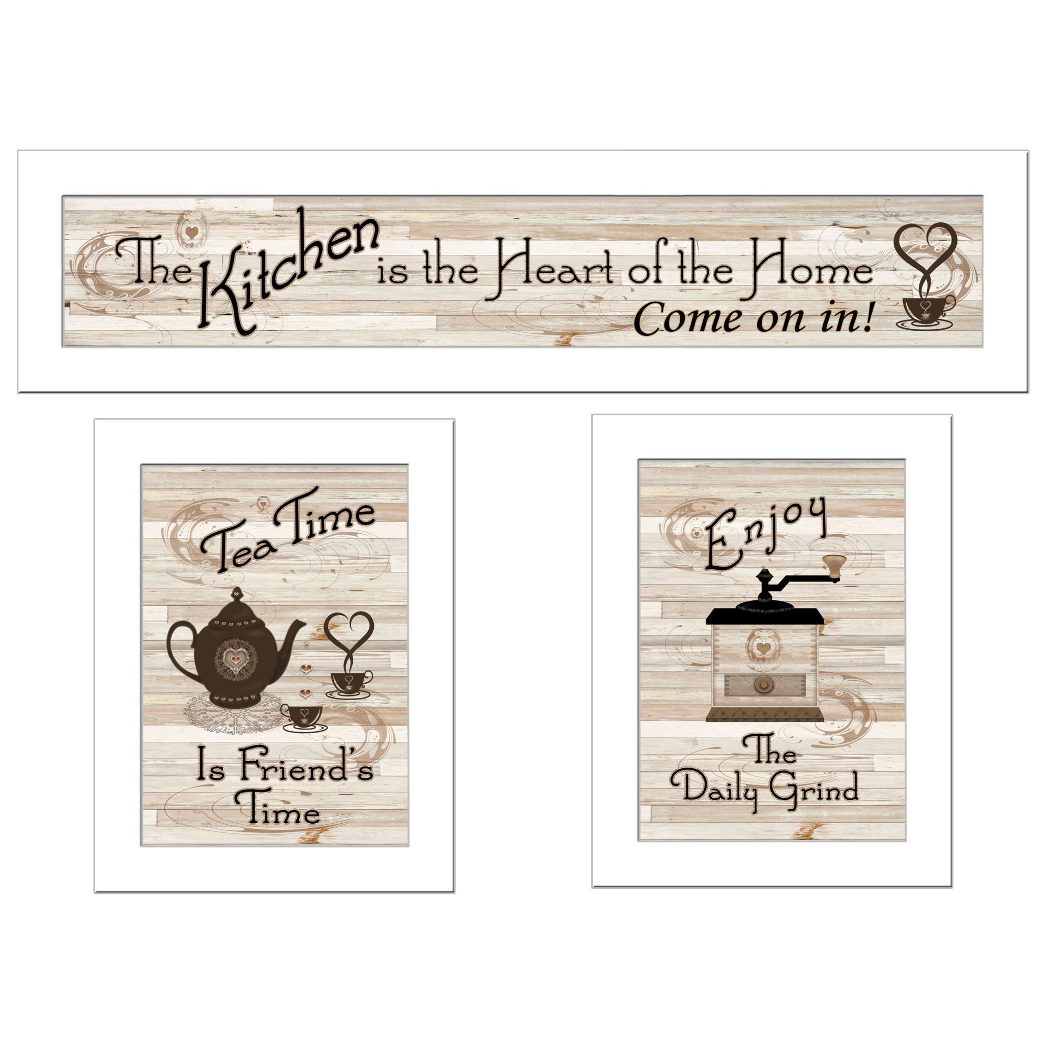 Set Of Three Kitchen Friendship Collection III 2 White Framed Print Kitchen Wall Art