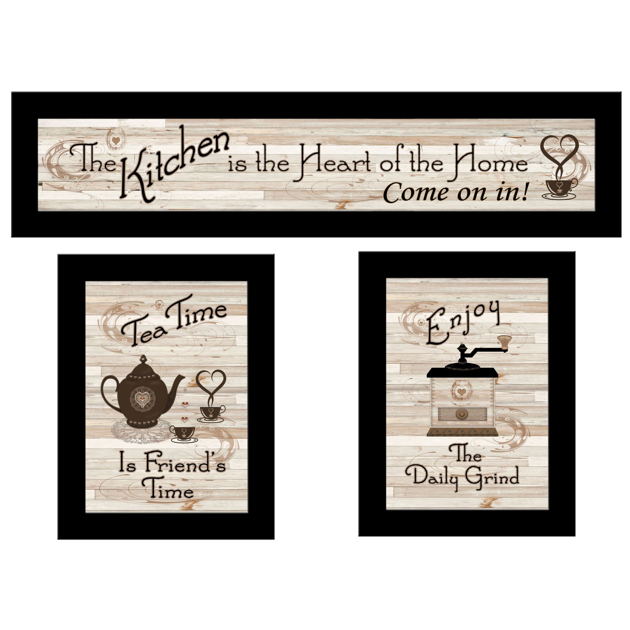 Set Of Three Kitchen Friendship Collection III 3 Black Framed Print Kitchen Wall Art