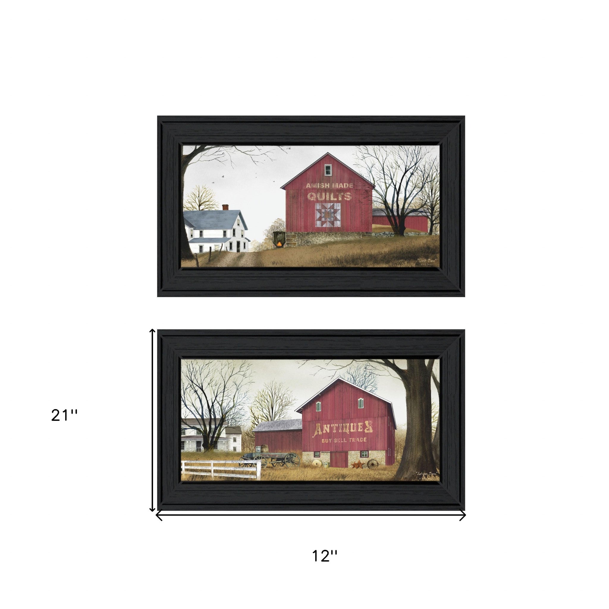 Set Of Two Antique Barn and Quilt Barn Black Framed Print Wall Art