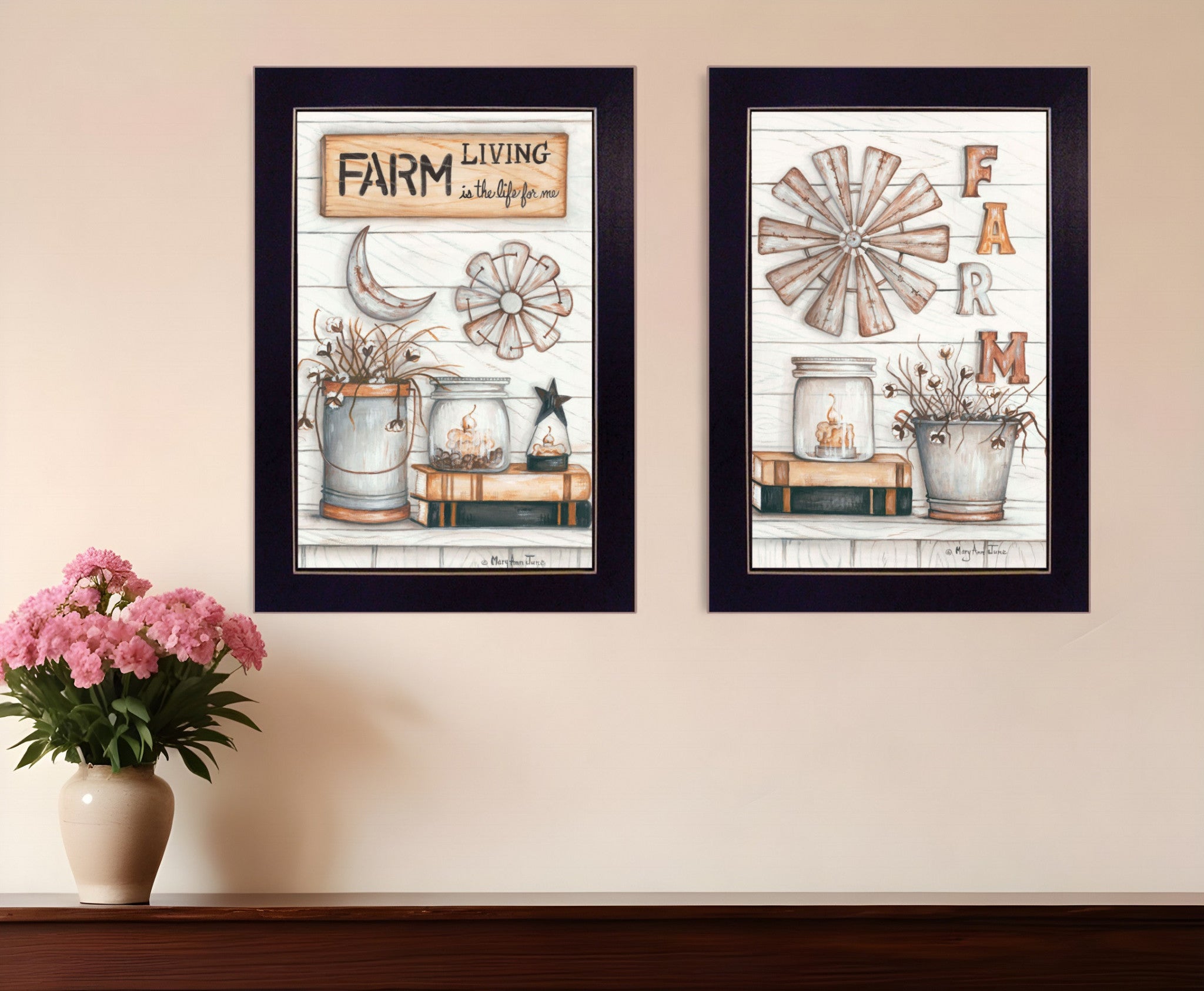 Set Of Two Farm Living 1 Black Framed Print Wall Art