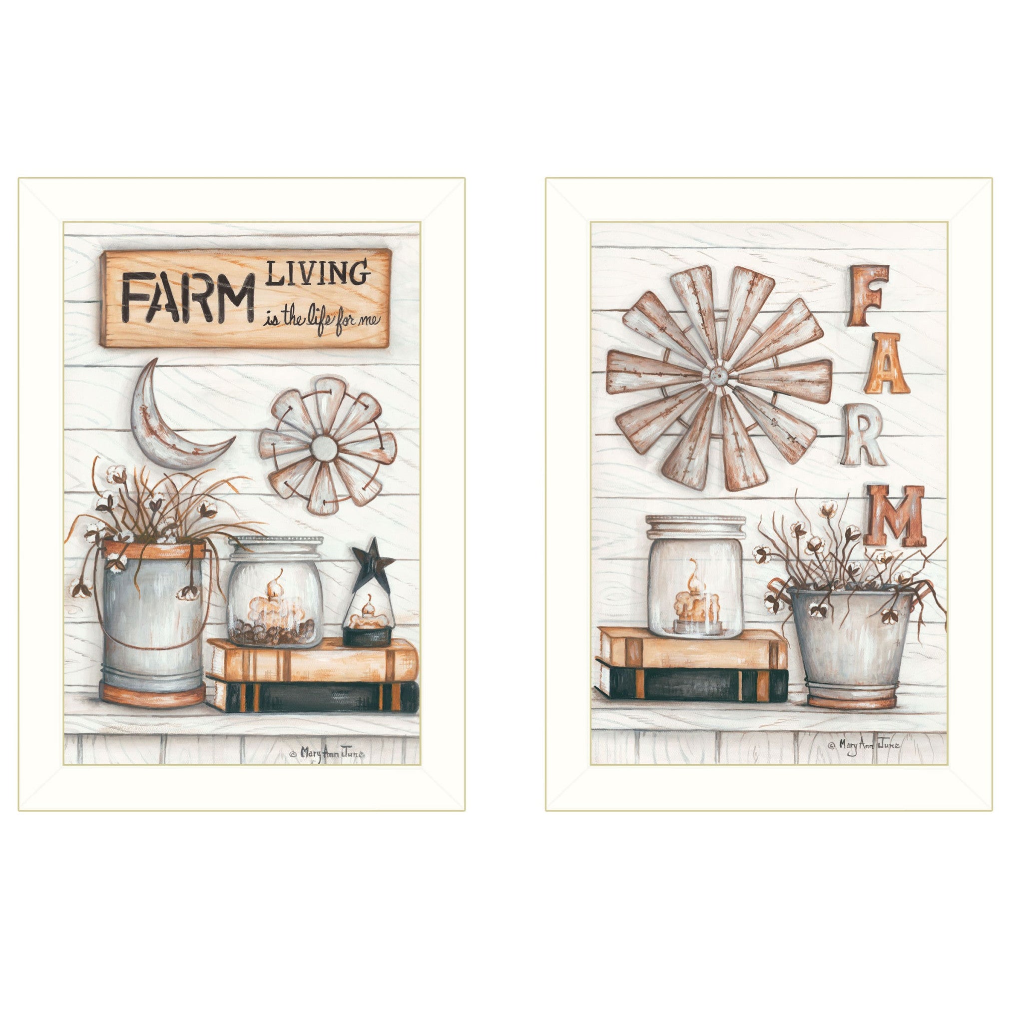 Set Of Two Farm Living 2 White Framed Print Wall Art