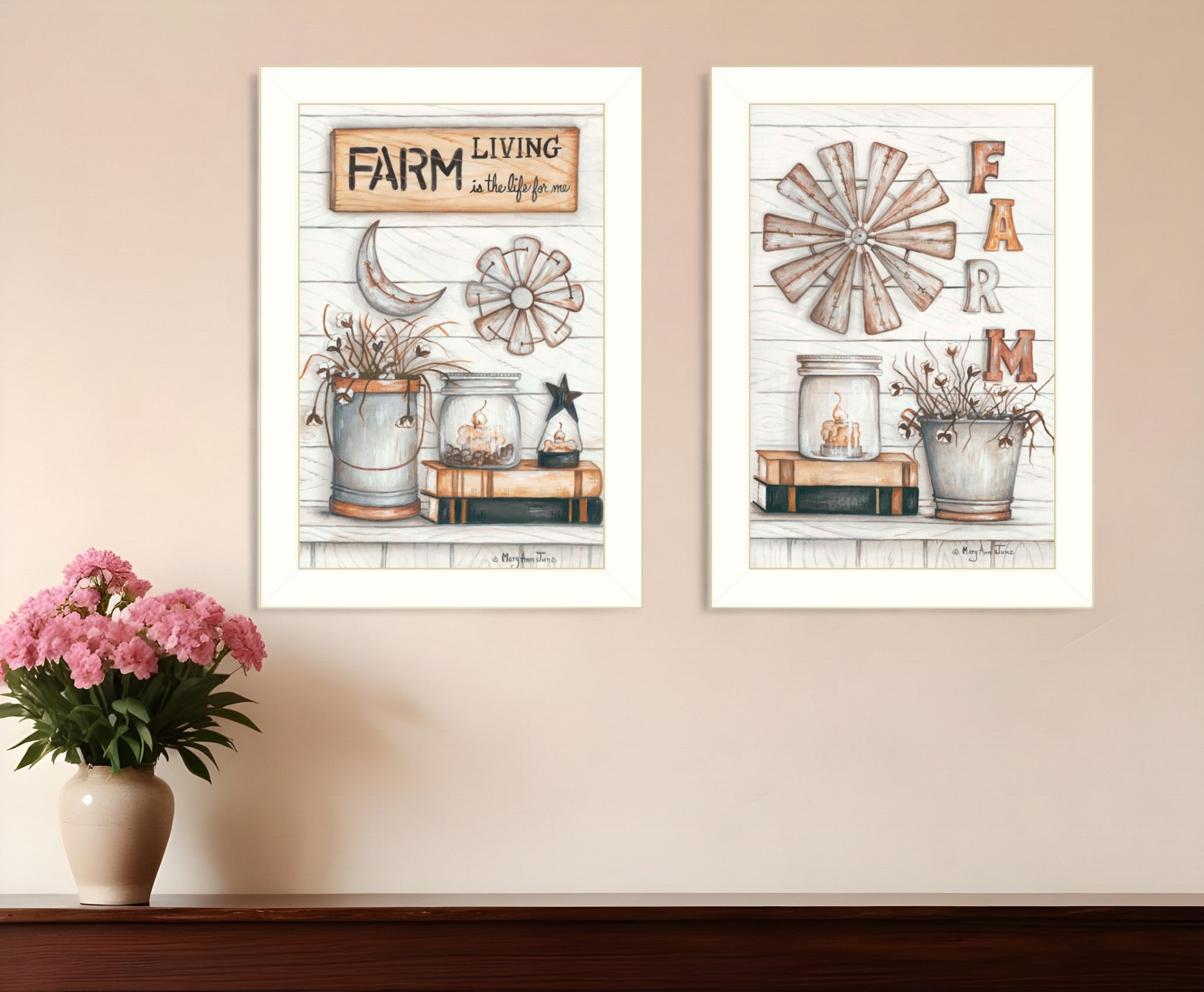 Set Of Two Farm Living 2 White Framed Print Wall Art