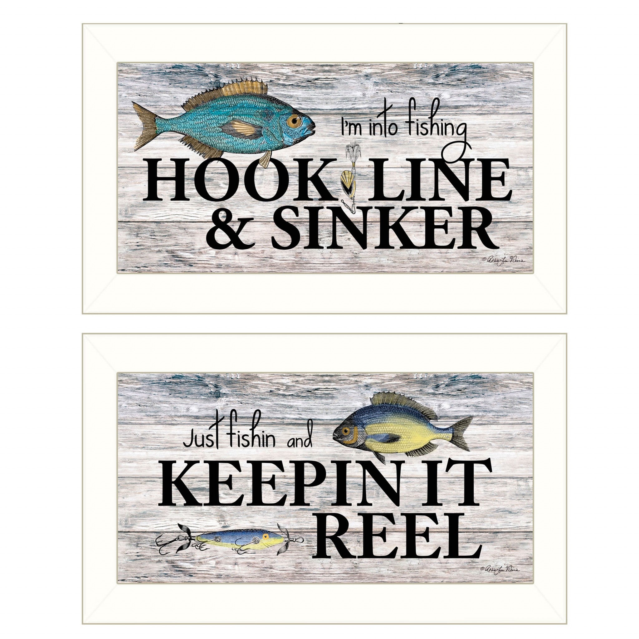 Set Of Two Fishing Combo 2 White Framed Print Wall Art