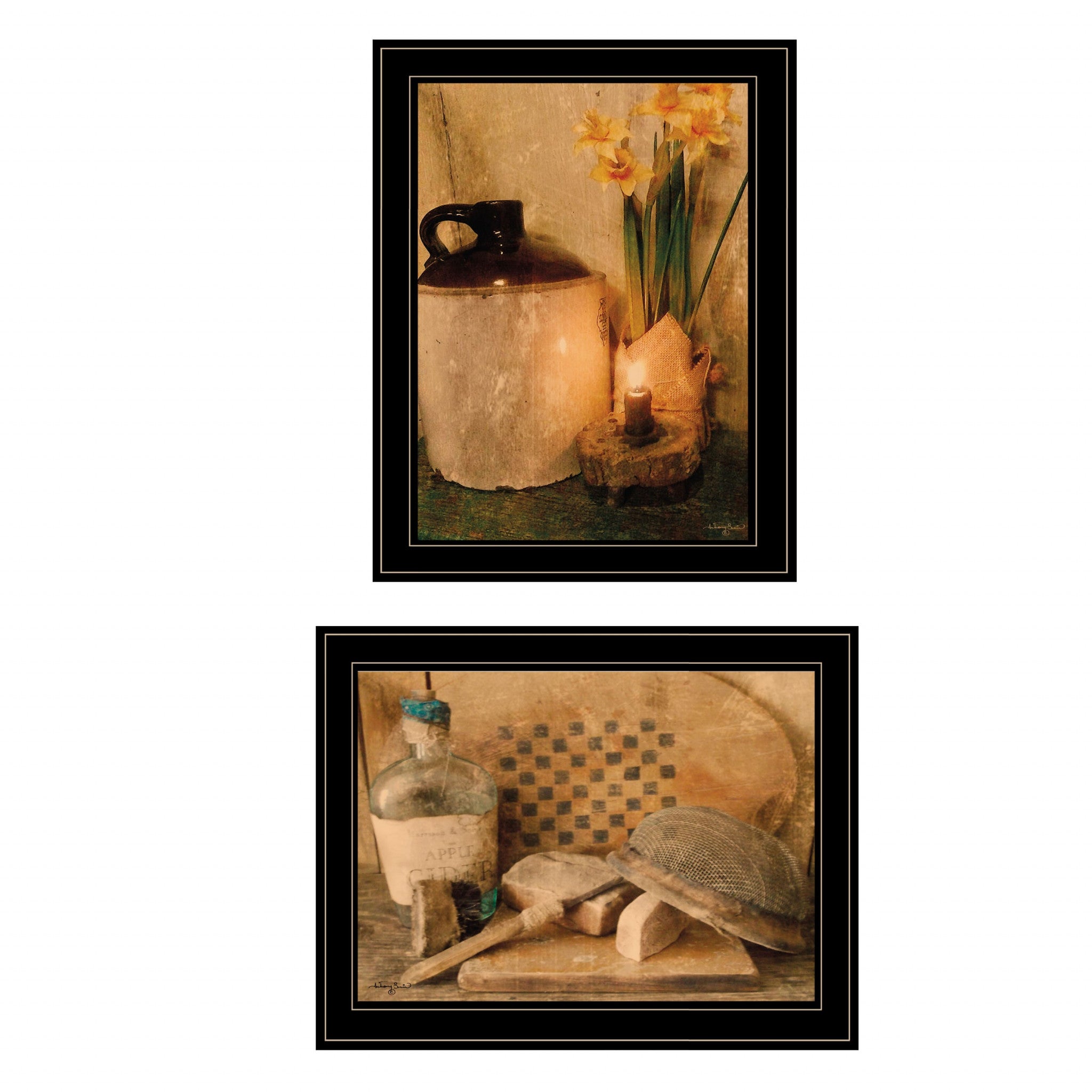 Set Of Two Daffodils and Cider 2 Black Framed Print Bathroom Wall Art