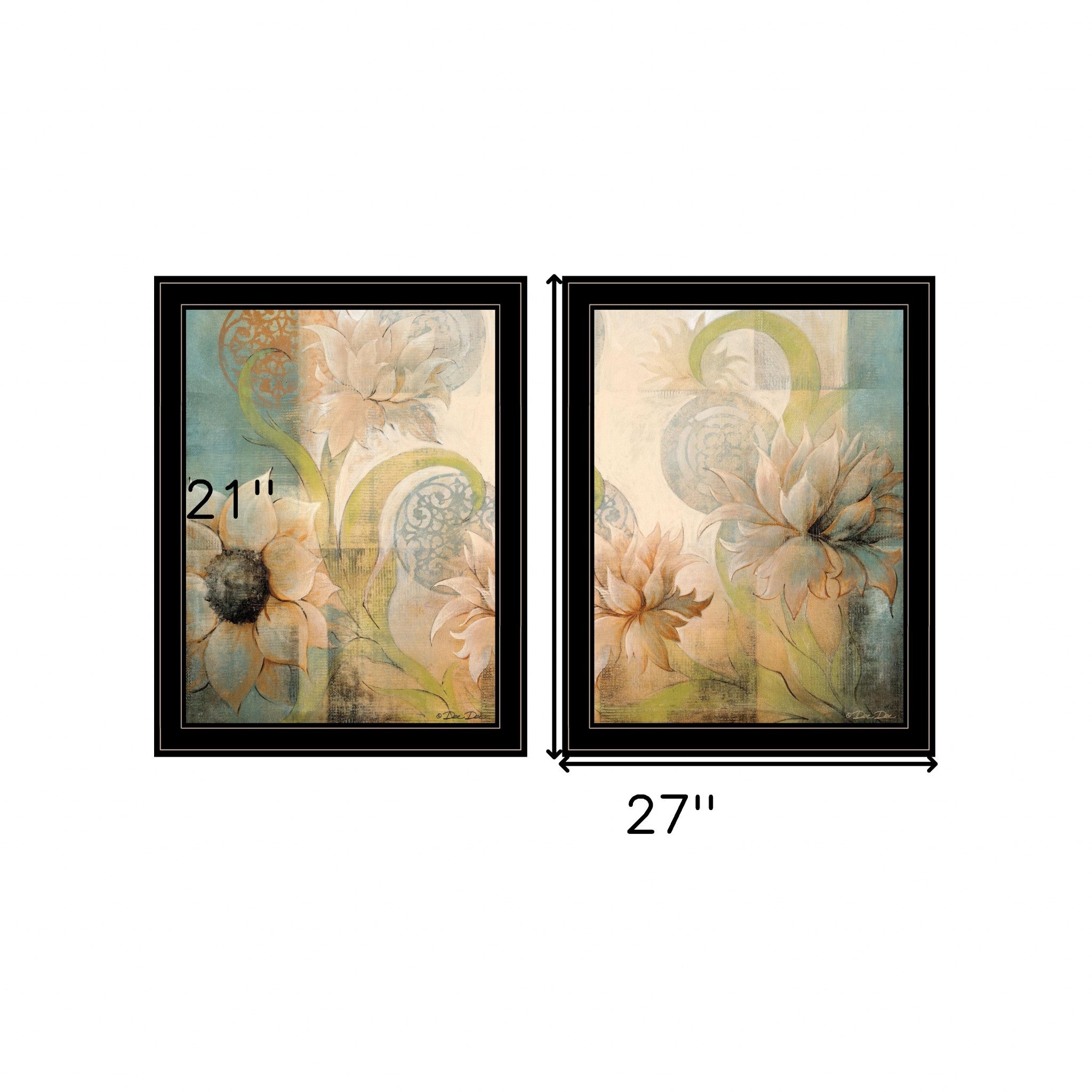 Set Of Two Meandering Flowers I and II 2 Black Framed Print Wall Art