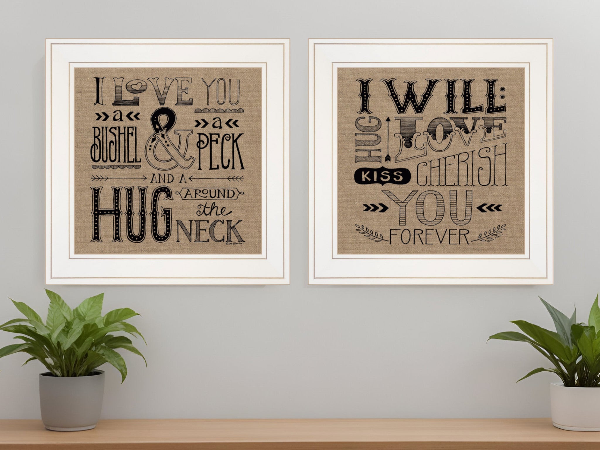 Set Of Two Hugs or Forever 1 White Framed Print Wall Art