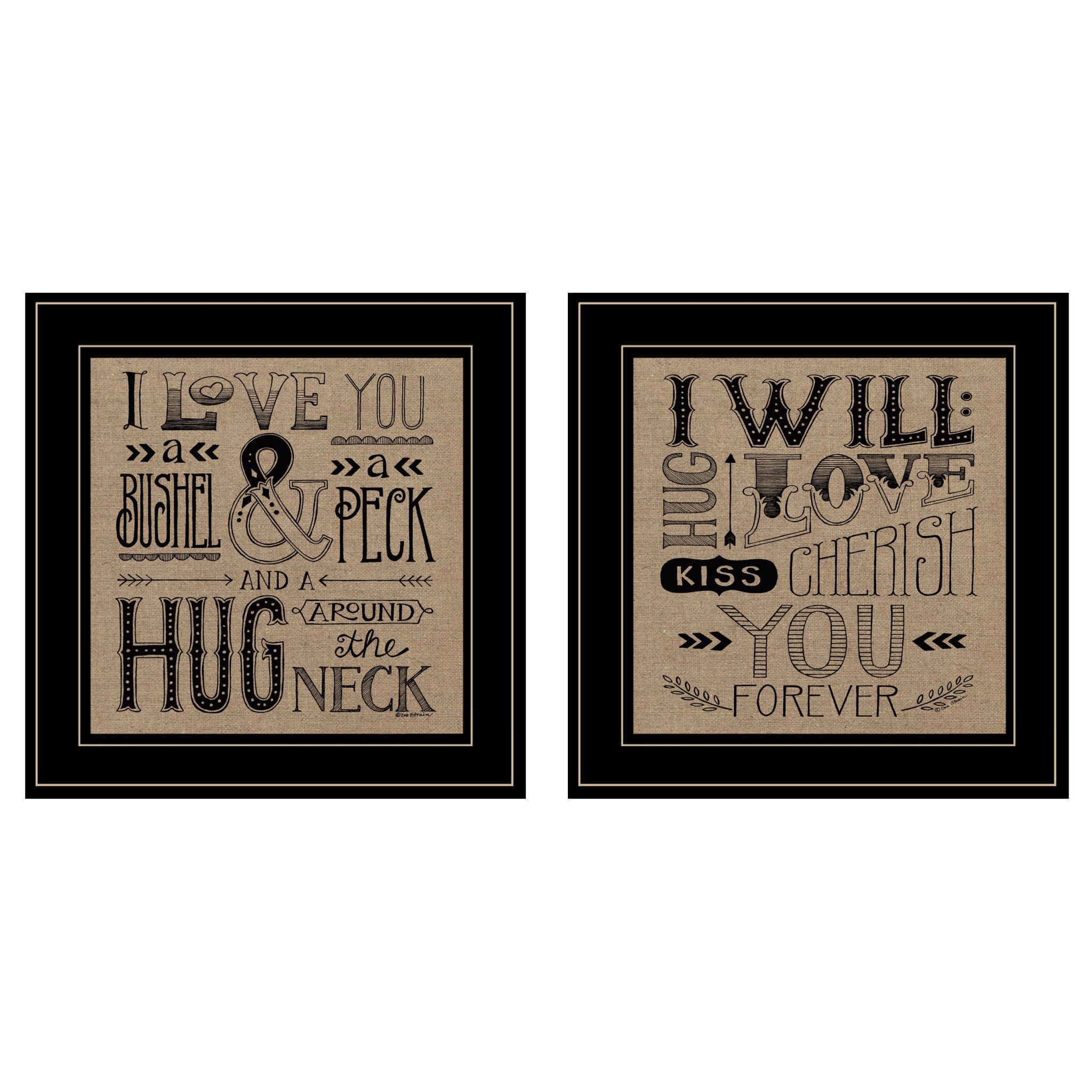 Set Of Two Hugs or Forever 2 Black Framed Print Wall Art