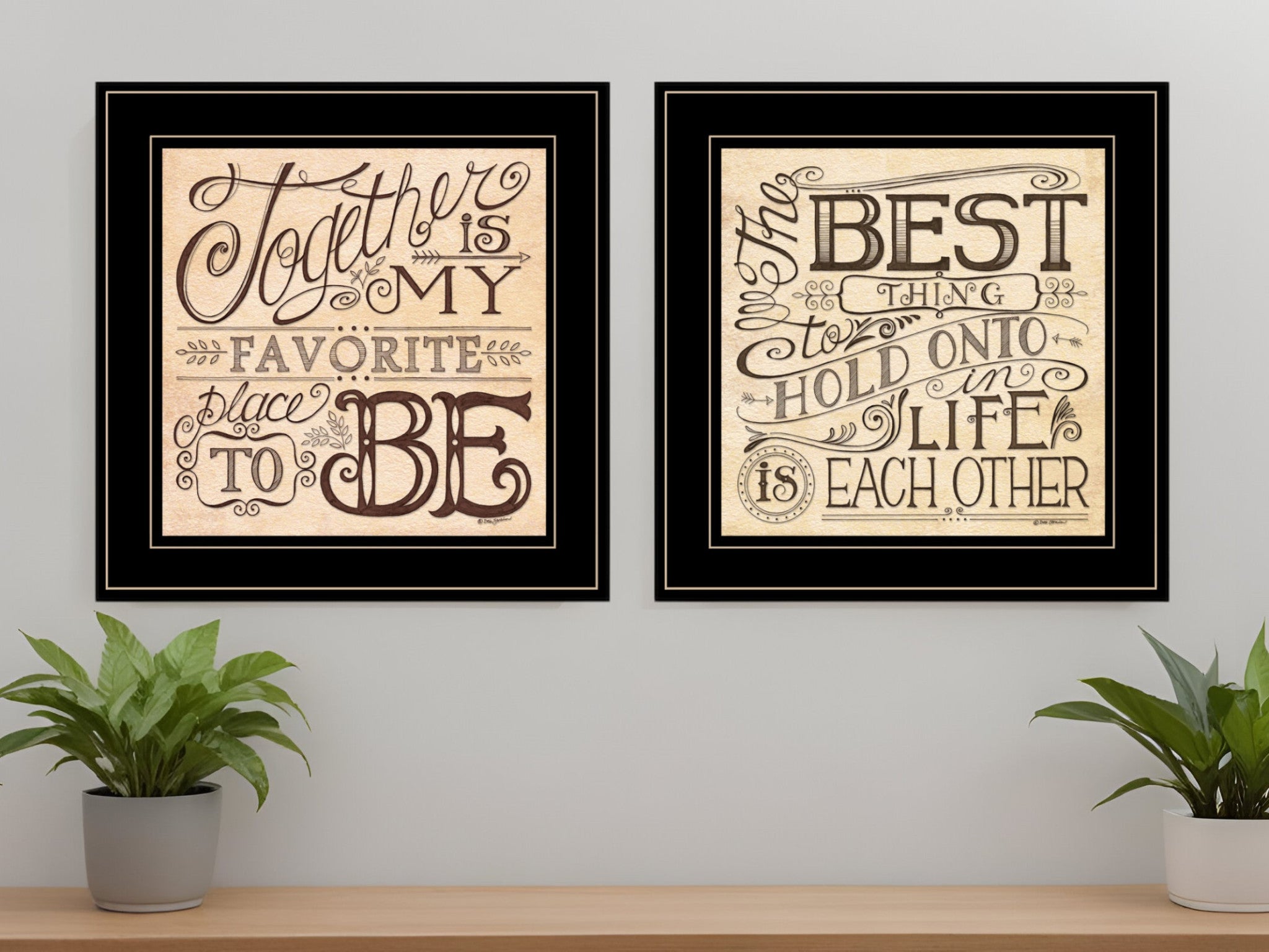 Set Of Two Together or Each Other 2 Black Framed Print Wall Art