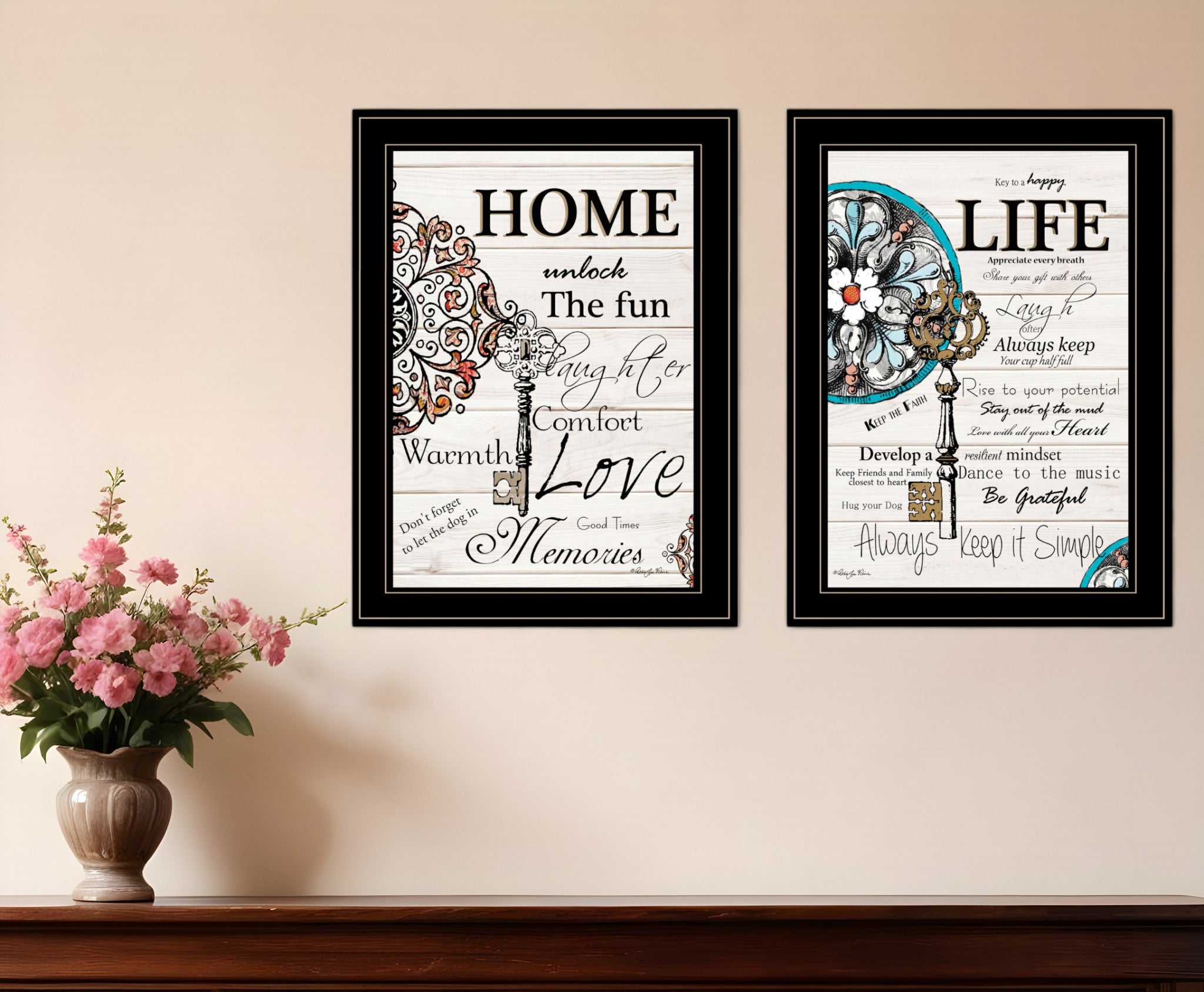 Set Of Two Life or Home 2 Black Framed Print Wall Art