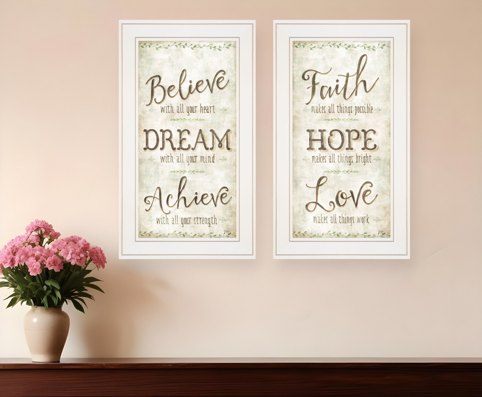 Set Of Two Faith or Believe 1 White Framed Print Wall Art