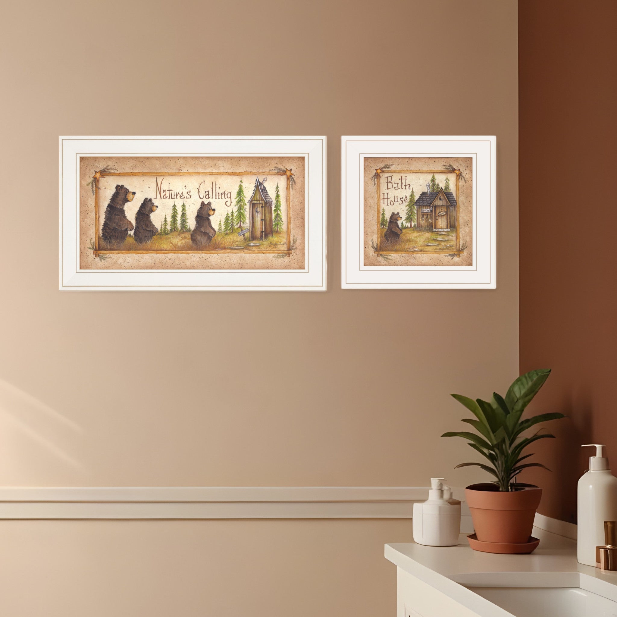 Set Of Two Natures or Bath 1 White Framed Print Bathroom Wall Art